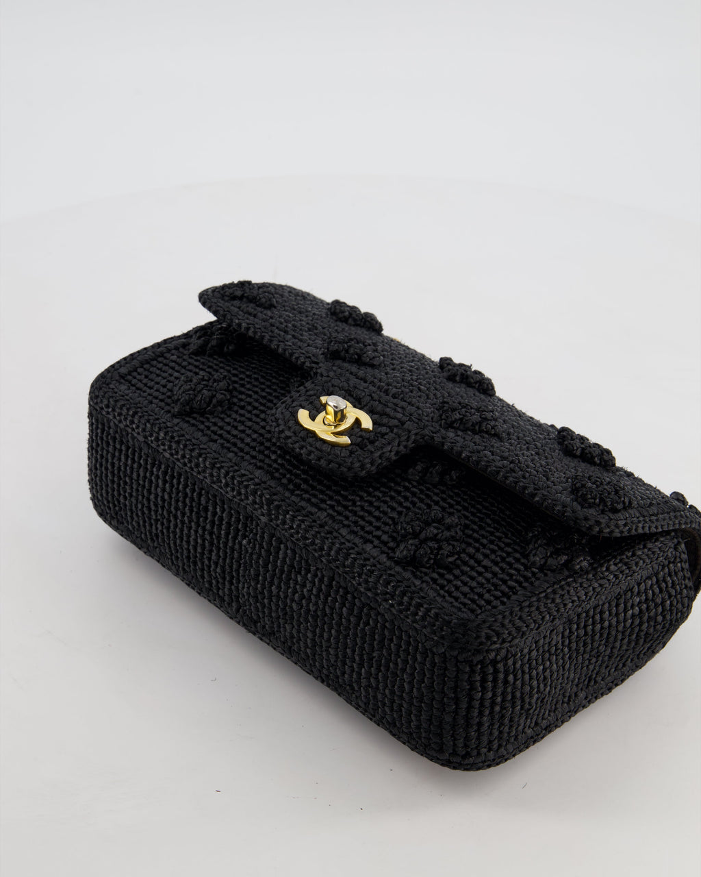 *HOT* Chanel Black Crocheted Raffia Small Single Flap Cross-Body Bag with Antique Gold Hardware