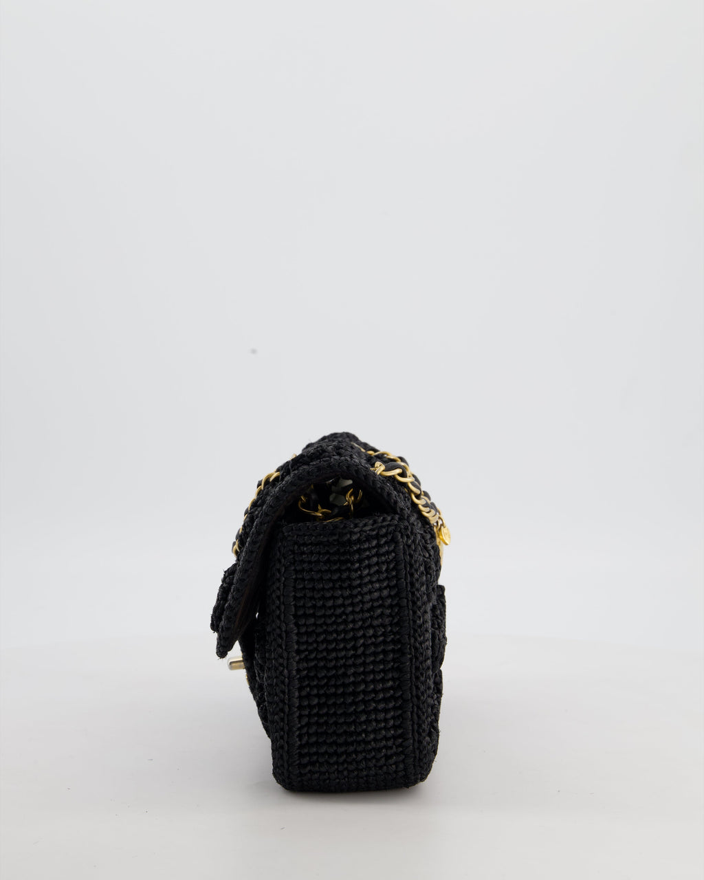 *HOT* Chanel Black Crocheted Raffia Small Single Flap Cross-Body Bag with Antique Gold Hardware