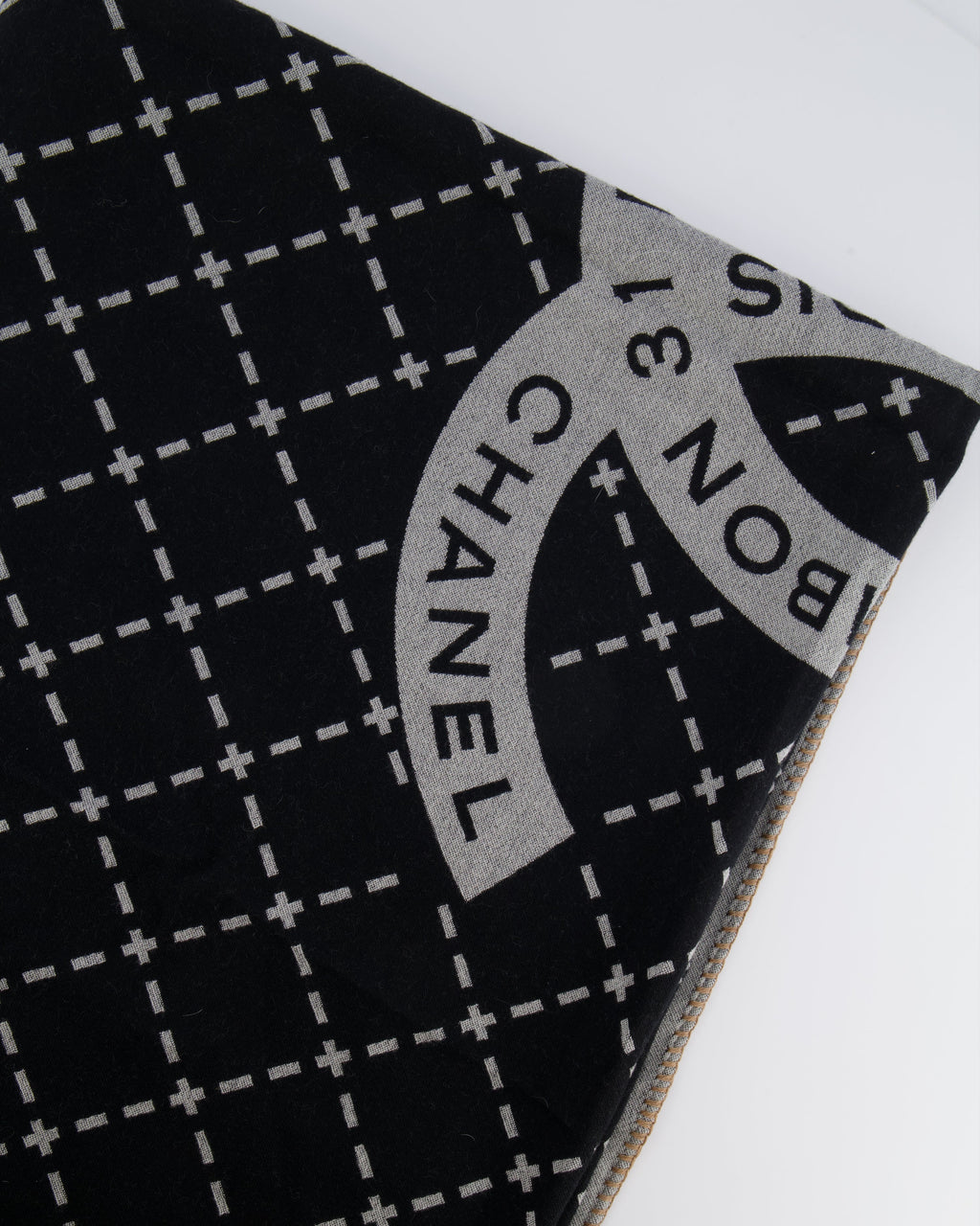 Chanel Grey and Black Wool Blanket, with Pouch and Eye Mask Set with CC Logo Prints
