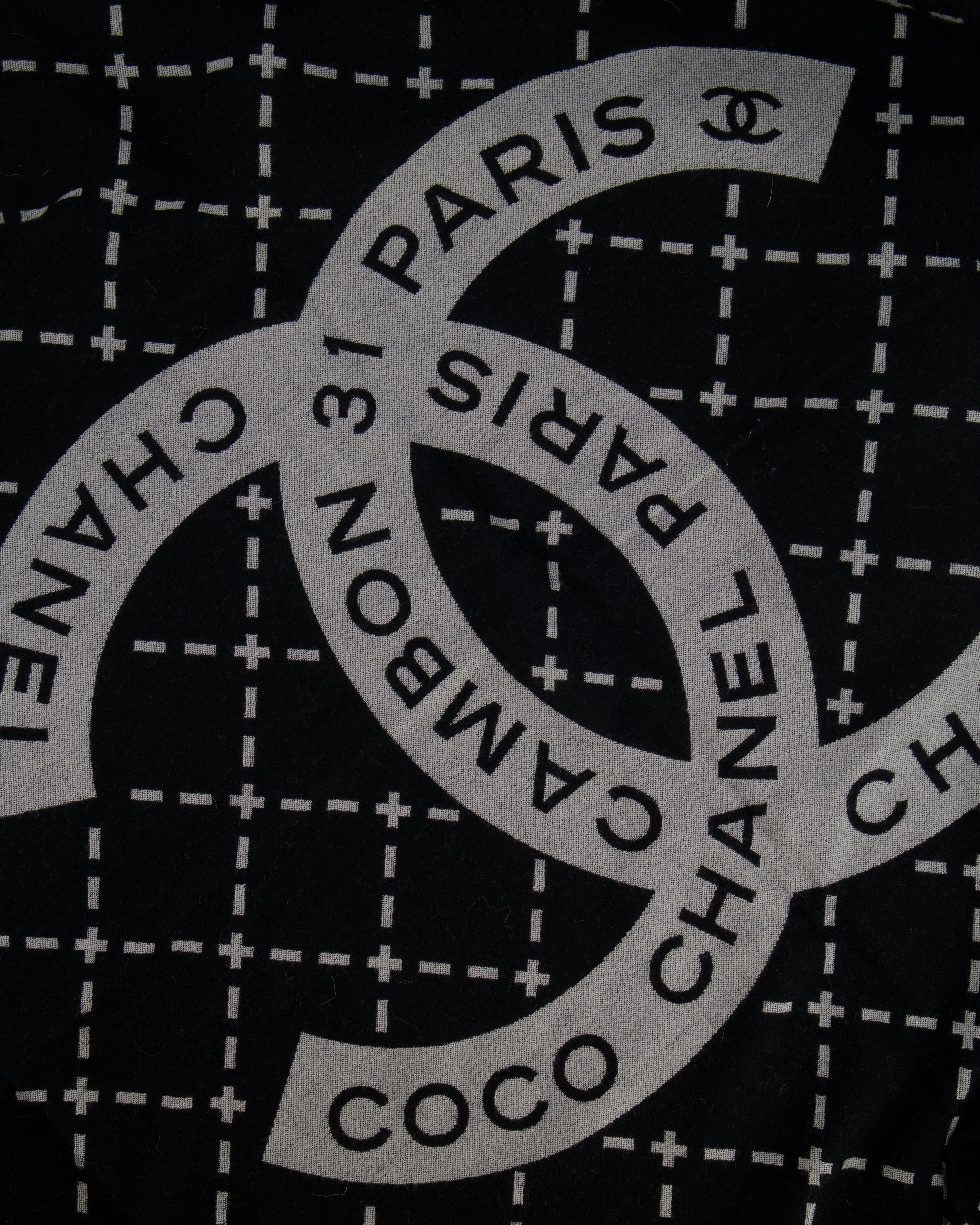 Chanel Grey and Black Wool Blanket, with Pouch and Eye Mask Set with CC Logo Prints