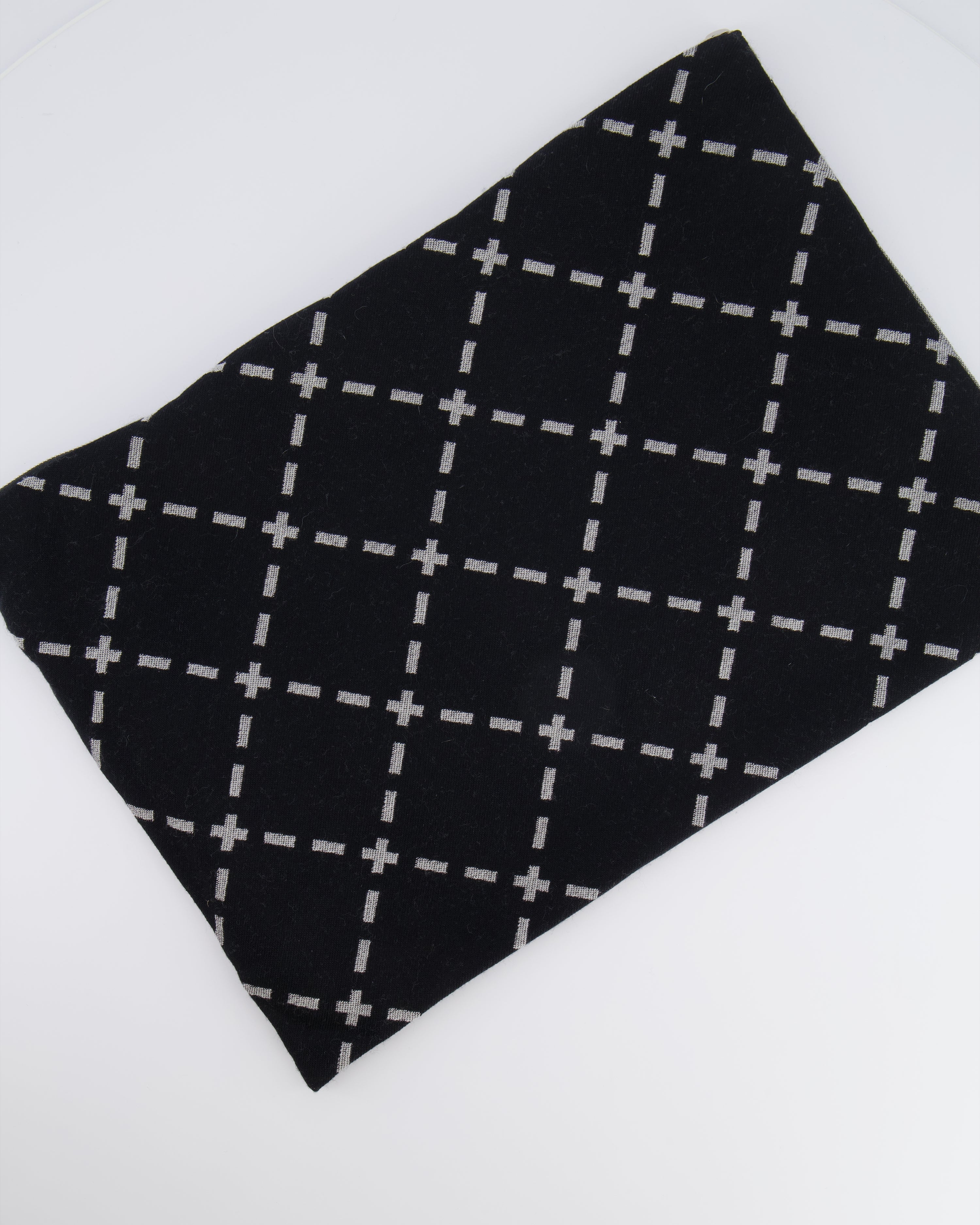 Chanel Grey and Black Wool Blanket, with Pouch and Eye Mask Set with CC Logo Prints