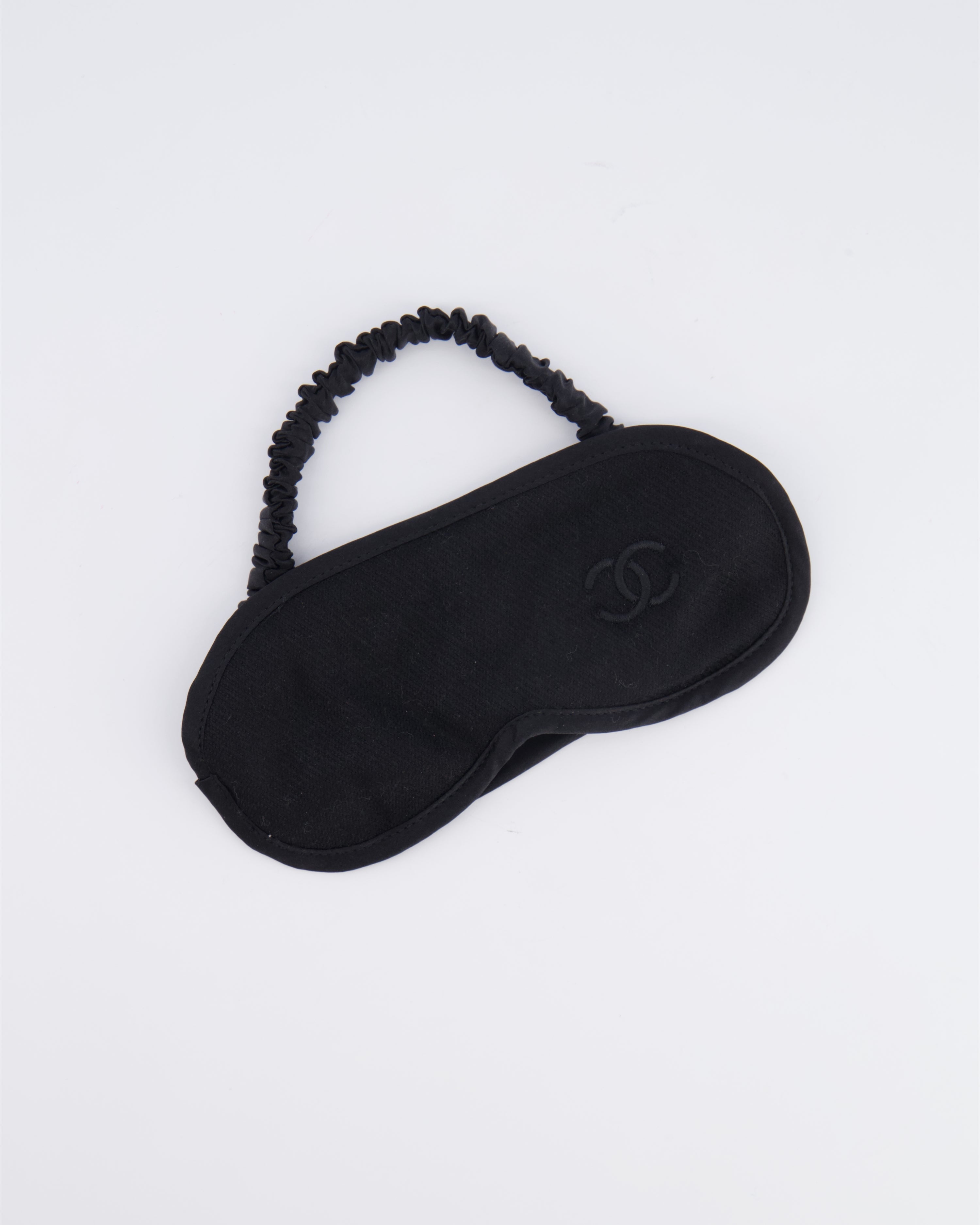 Chanel Grey and Black Wool Blanket, with Pouch and Eye Mask Set with CC Logo Prints