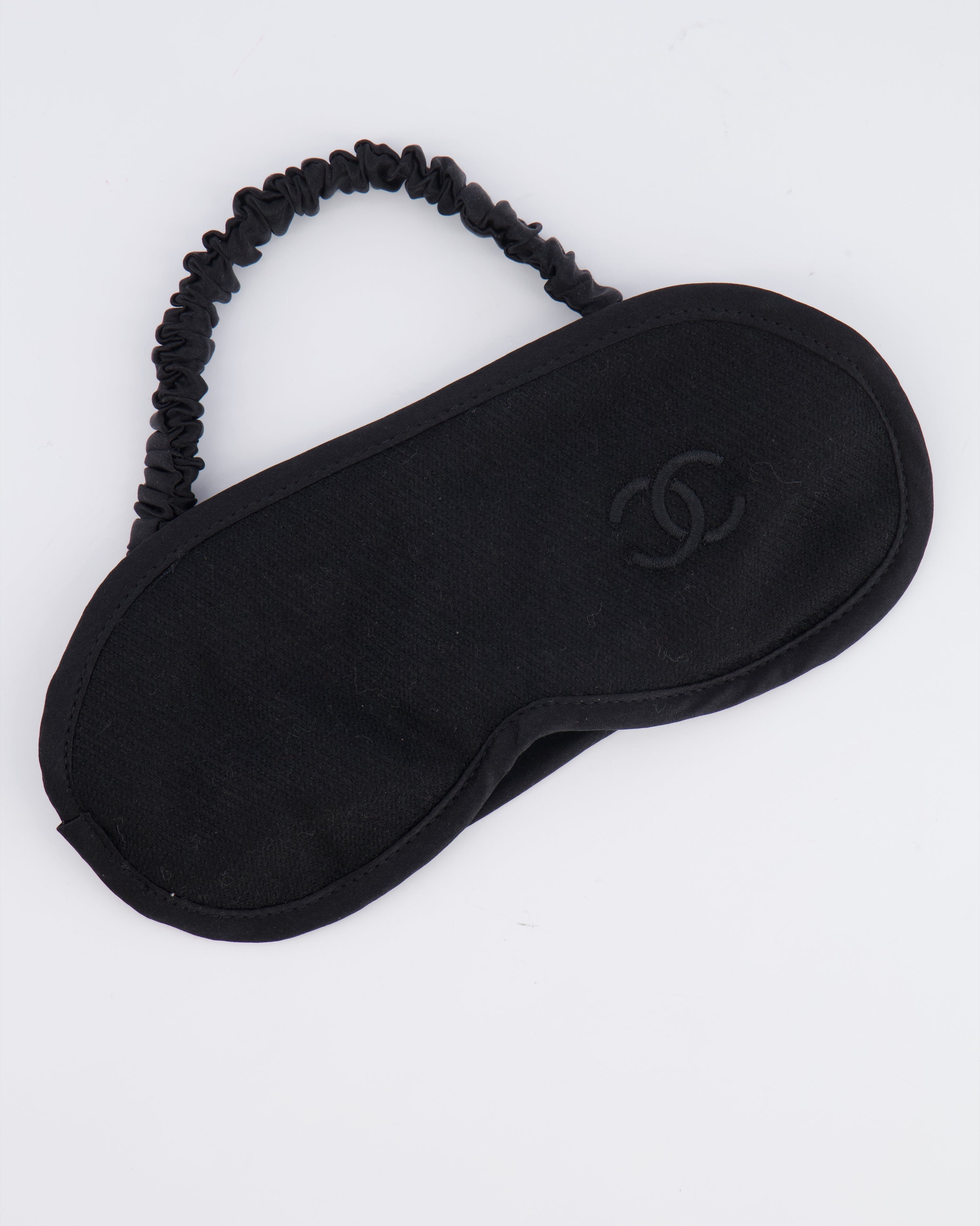 Chanel Grey and Black Wool Blanket, with Pouch and Eye Mask Set with CC Logo Prints