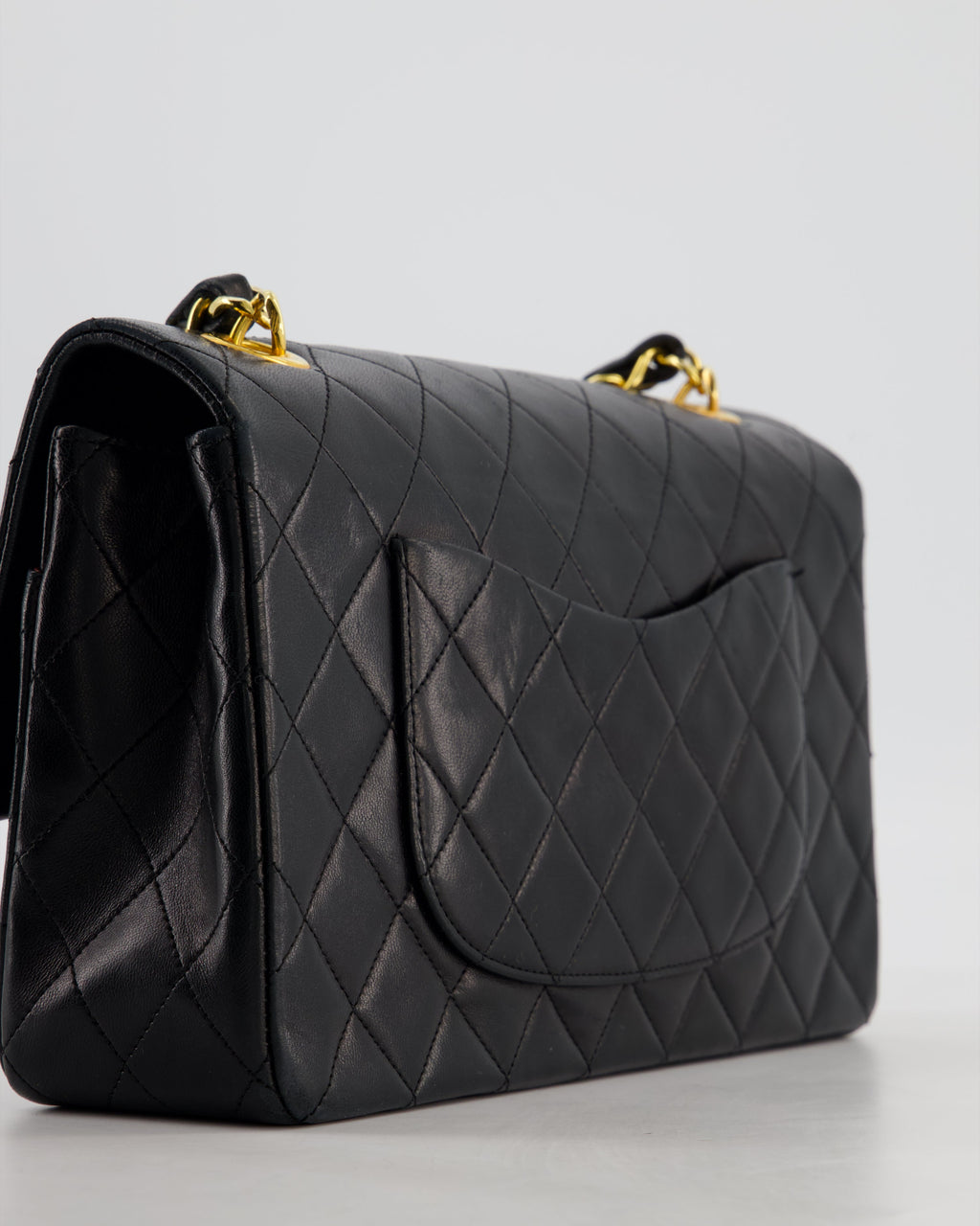 *RARE* Chanel Black Vintage Medium Single Flap Bag in Lambskin Leather with 24K Gold Chain Top Handle