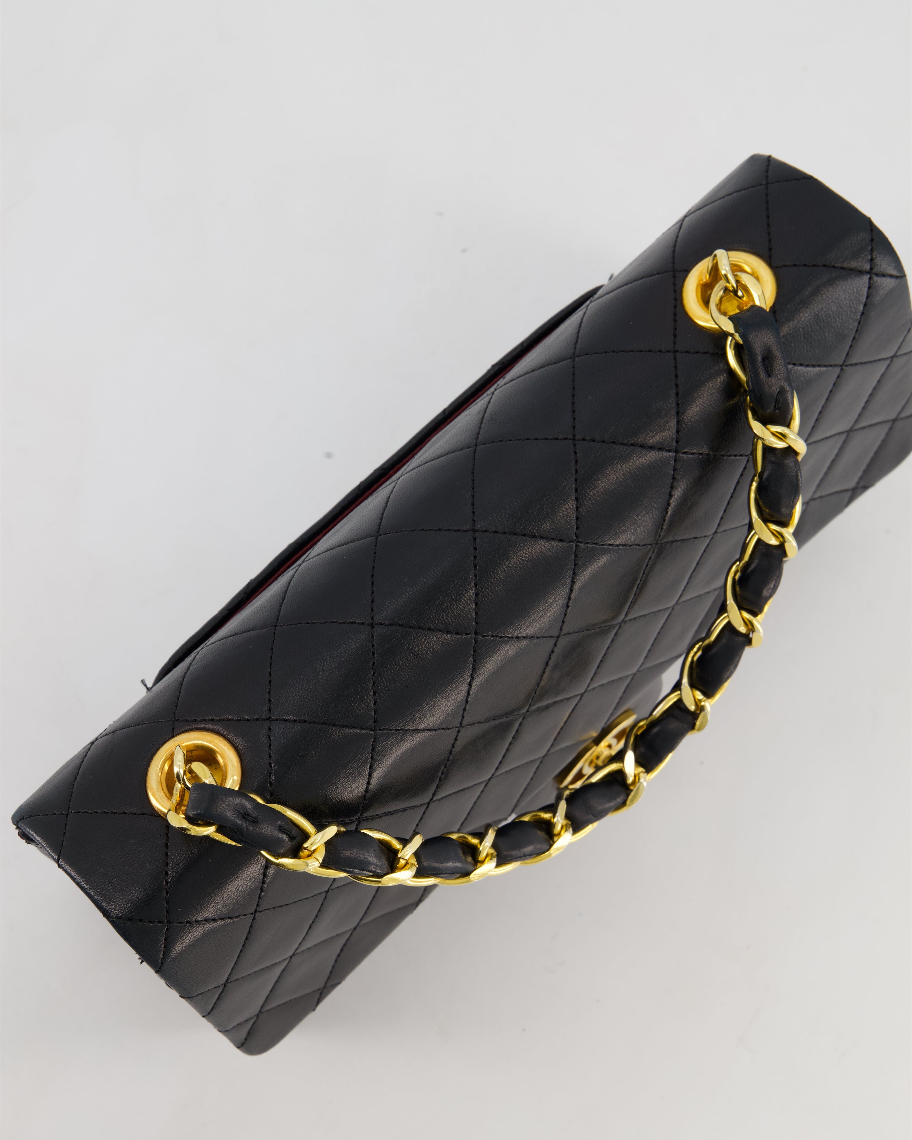 *RARE* Chanel Black Vintage Medium Single Flap Bag in Lambskin Leather with 24K Gold Chain Top Handle