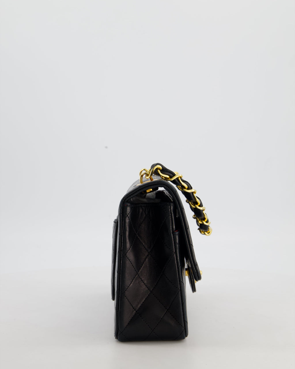 *RARE* Chanel Black Vintage Medium Single Flap Bag in Lambskin Leather with 24K Gold Chain Top Handle