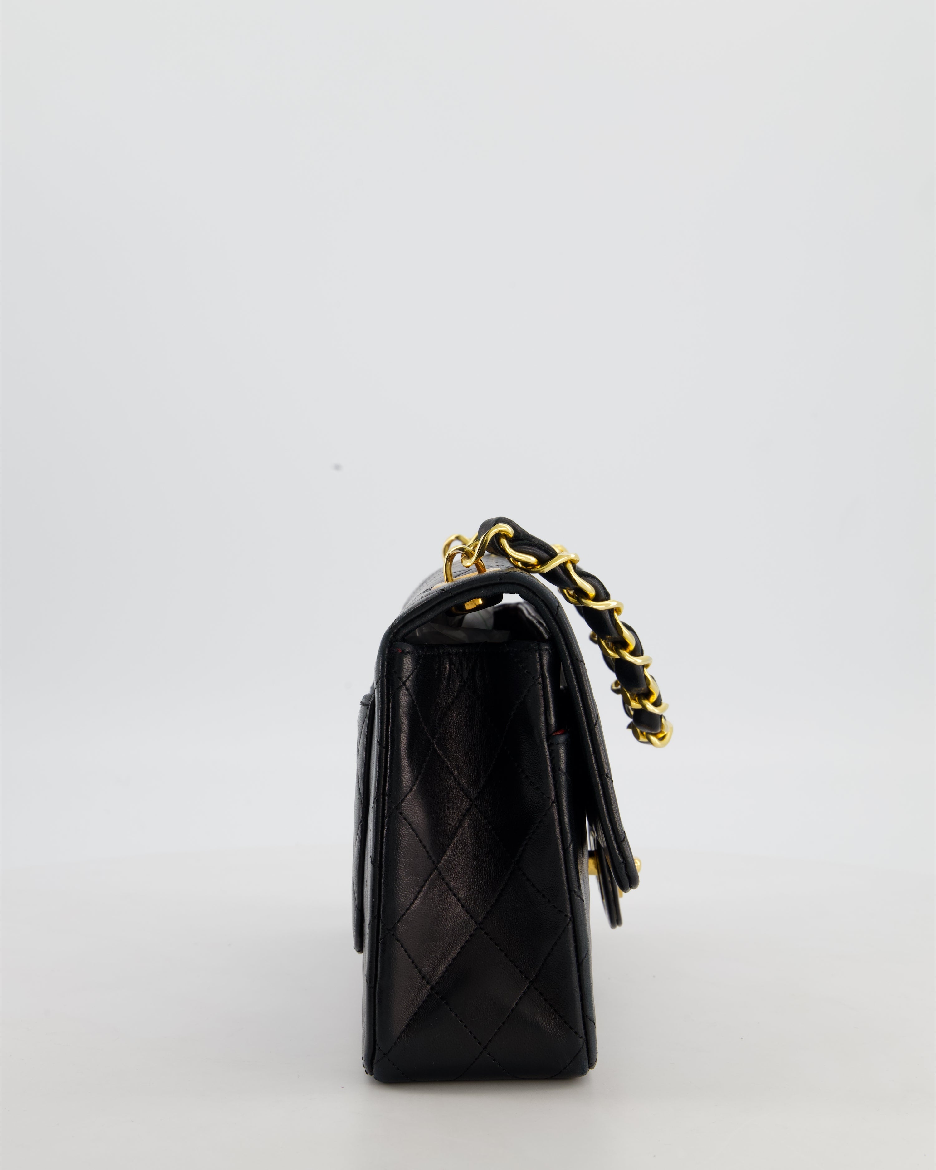 *RARE* Chanel Black Vintage Medium Single Flap Bag in Lambskin Leather with 24K Gold Chain Top Handle