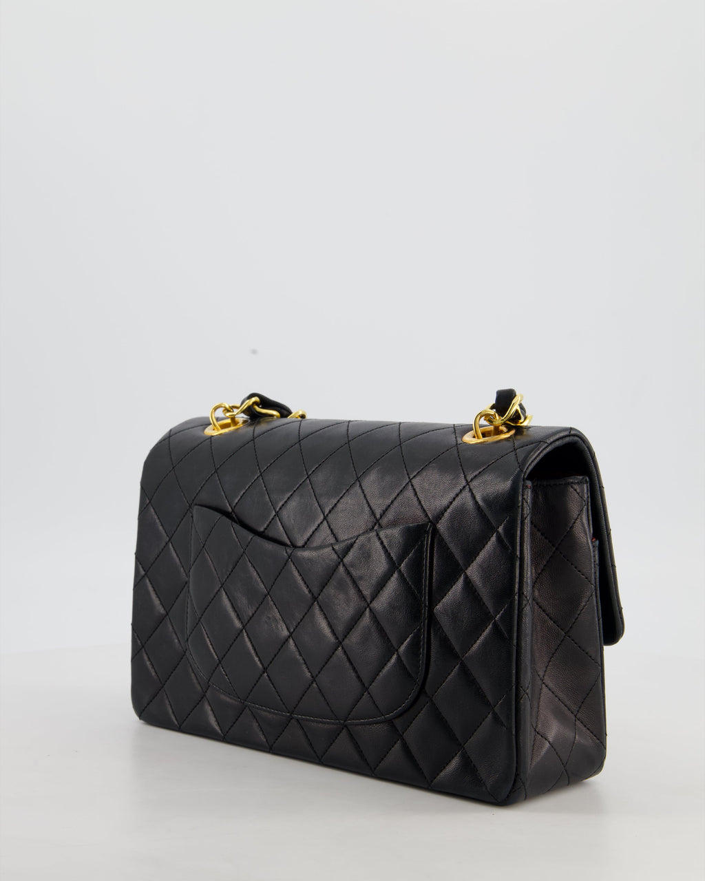 *RARE* Chanel Black Vintage Medium Single Flap Bag in Lambskin Leather with 24K Gold Chain Top Handle