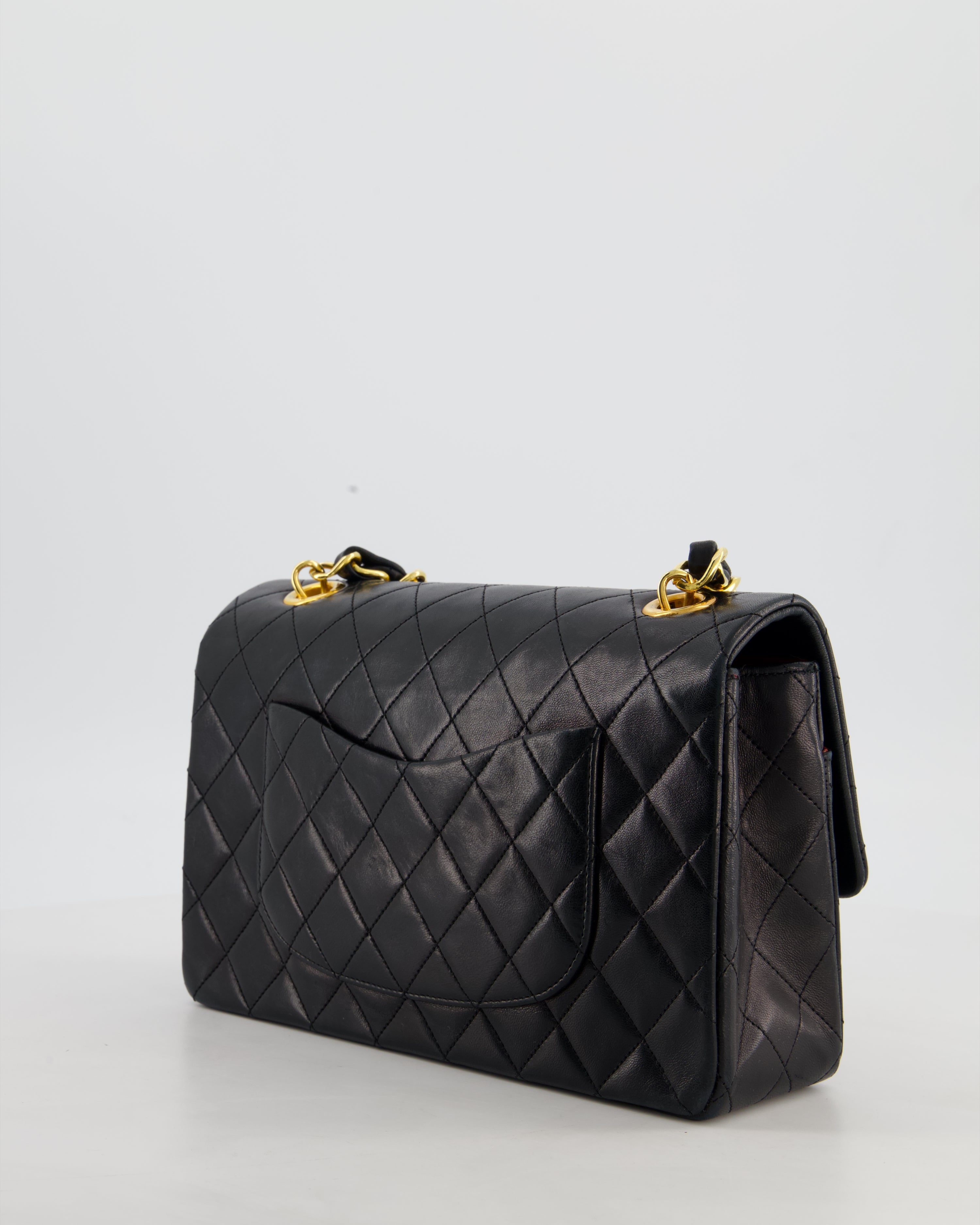 *RARE* Chanel Black Vintage Medium Single Flap Bag in Lambskin Leather with 24K Gold Chain Top Handle