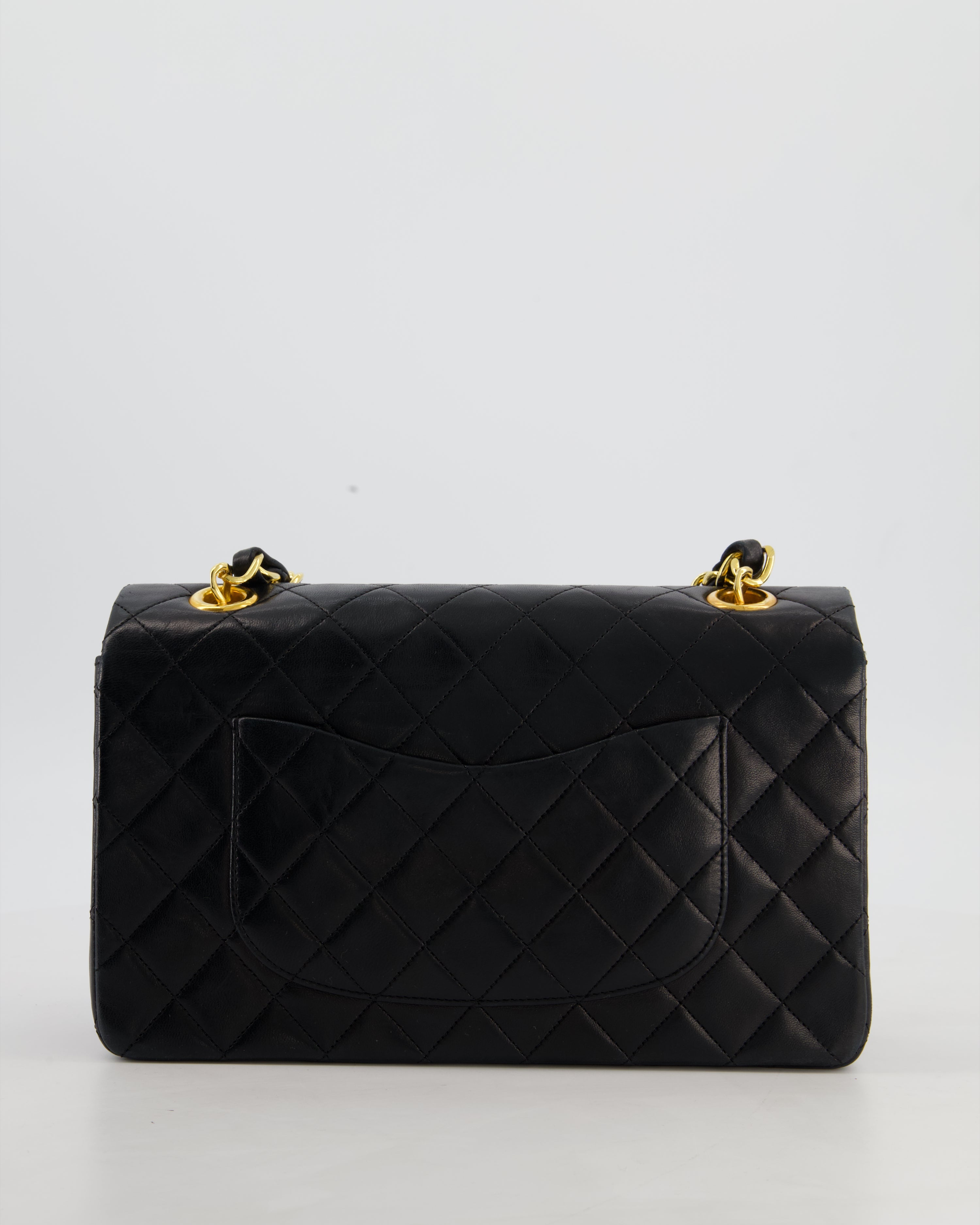 *RARE* Chanel Black Vintage Medium Single Flap Bag in Lambskin Leather with 24K Gold Chain Top Handle