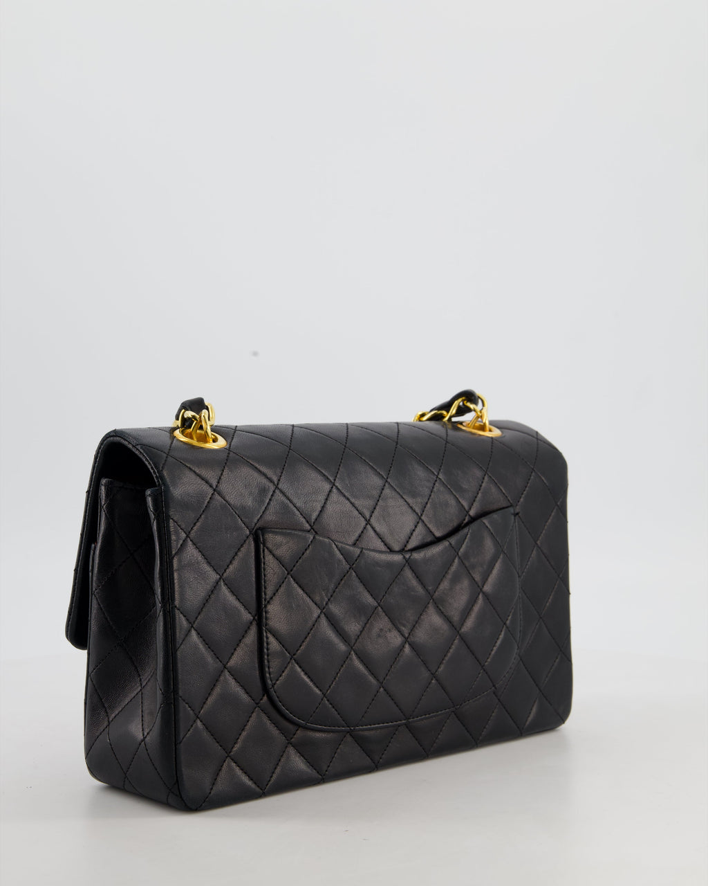 *RARE* Chanel Black Vintage Medium Single Flap Bag in Lambskin Leather with 24K Gold Chain Top Handle