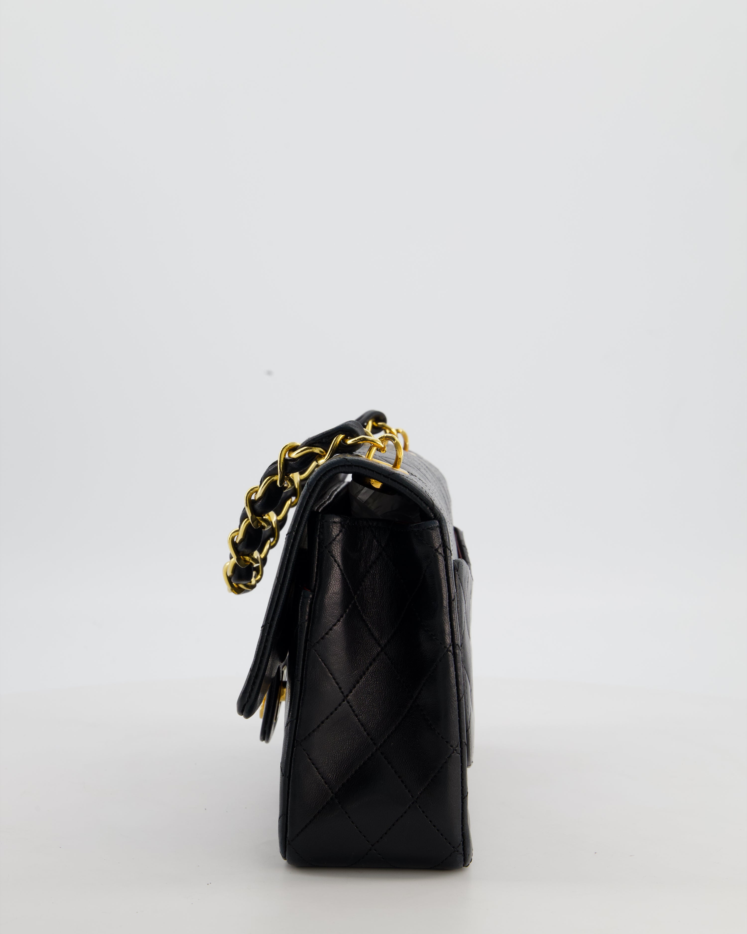 *RARE* Chanel Black Vintage Medium Single Flap Bag in Lambskin Leather with 24K Gold Chain Top Handle