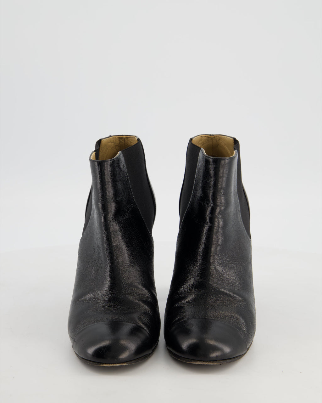 Chanel Black Leather Ankle Boots with CC Logo and Gold Heel Detail Size EU 38.5
