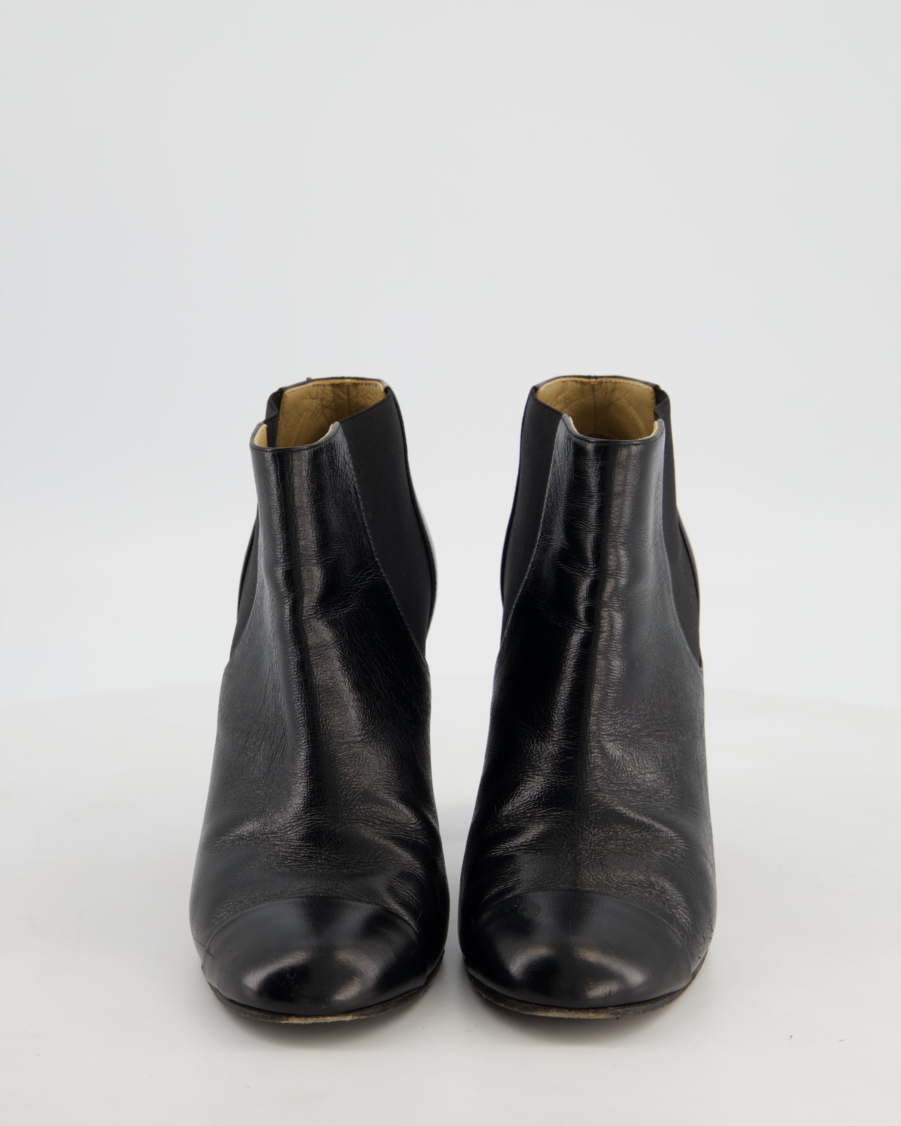 Chanel Black Leather Ankle Boots with CC Logo and Gold Heel Detail Size EU 38.5