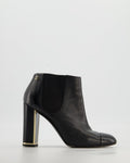 Chanel Black Leather Ankle Boots with CC Logo and Gold Heel Detail Size EU 38.5