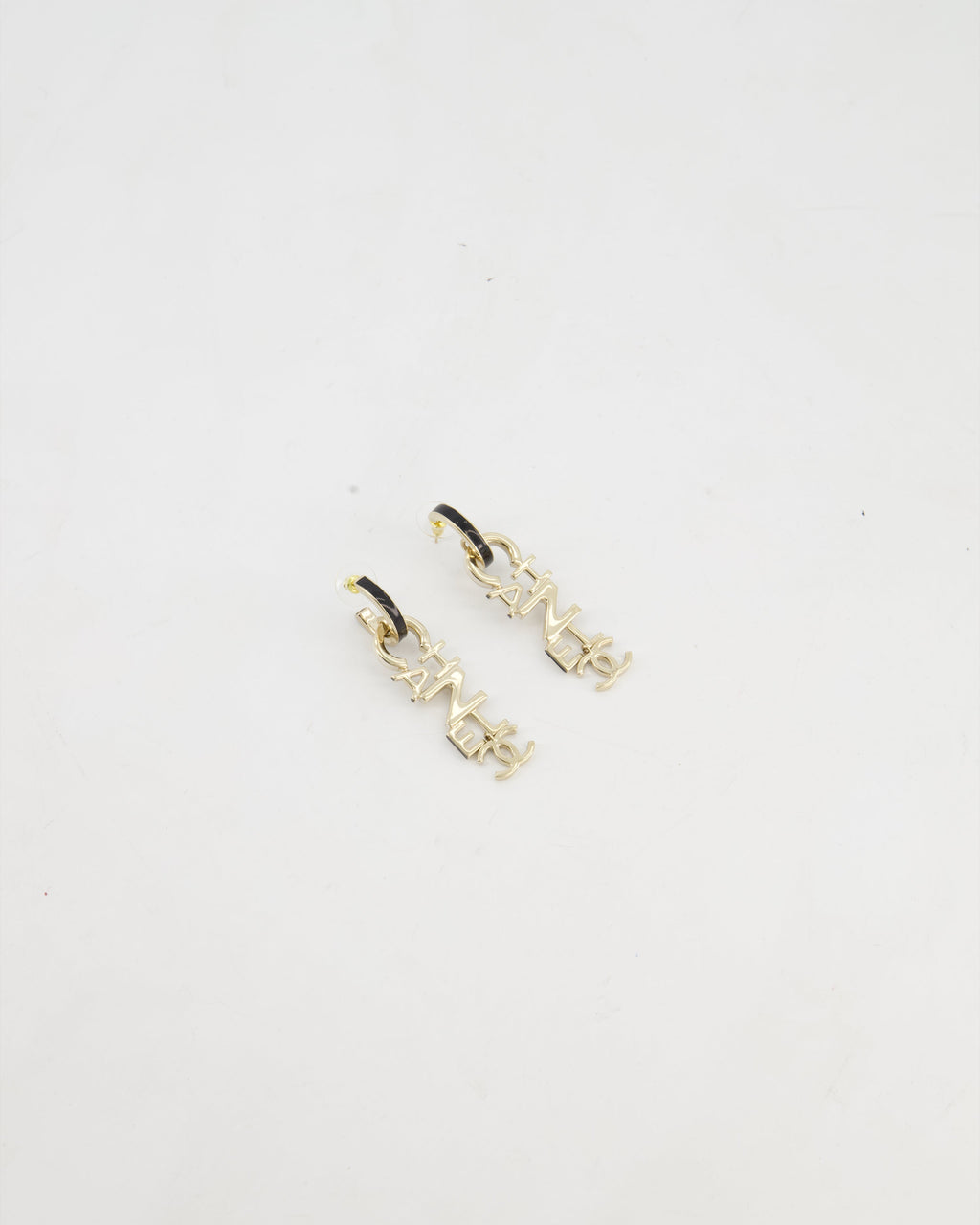 *HOT* Chanel 22K Large Champagne Gold Pendant Earrings with Logo Detail