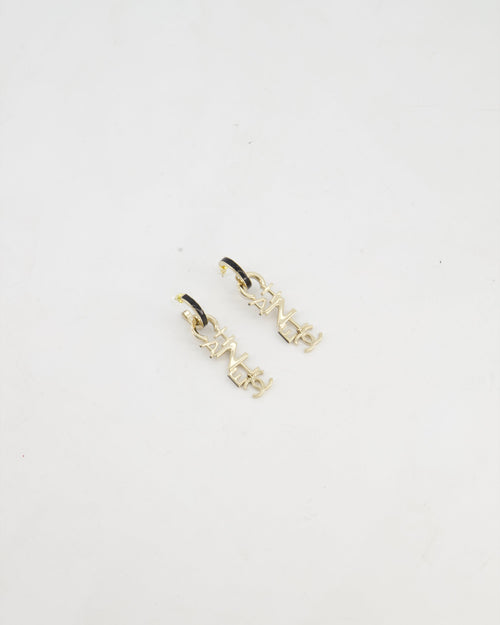 *HOT* Chanel 22K Large Champagne Gold Pendant Earrings with Logo Detail