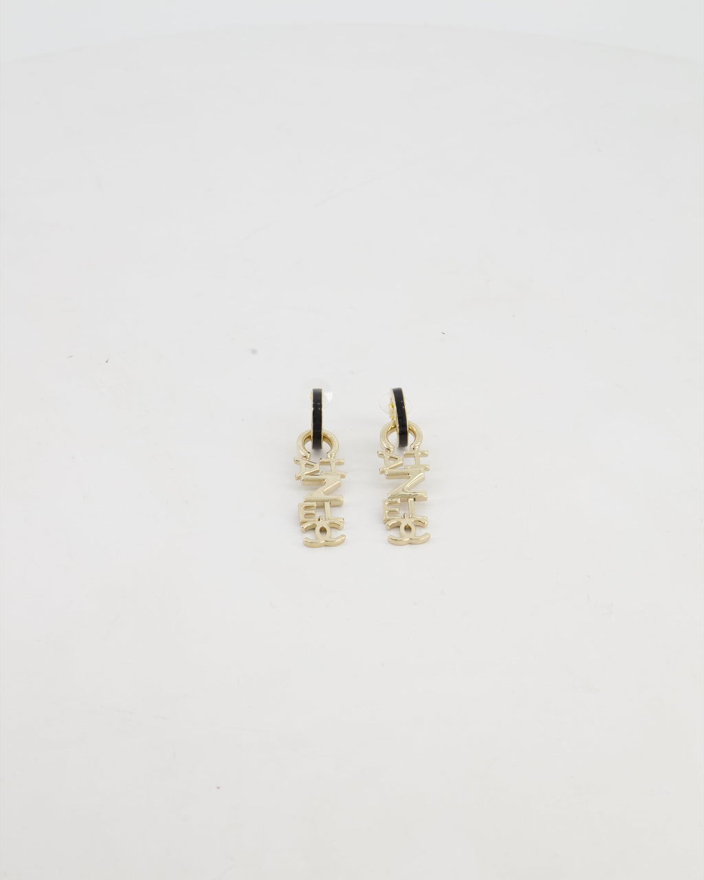 *HOT* Chanel 22K Large Champagne Gold Pendant Earrings with Logo Detail
