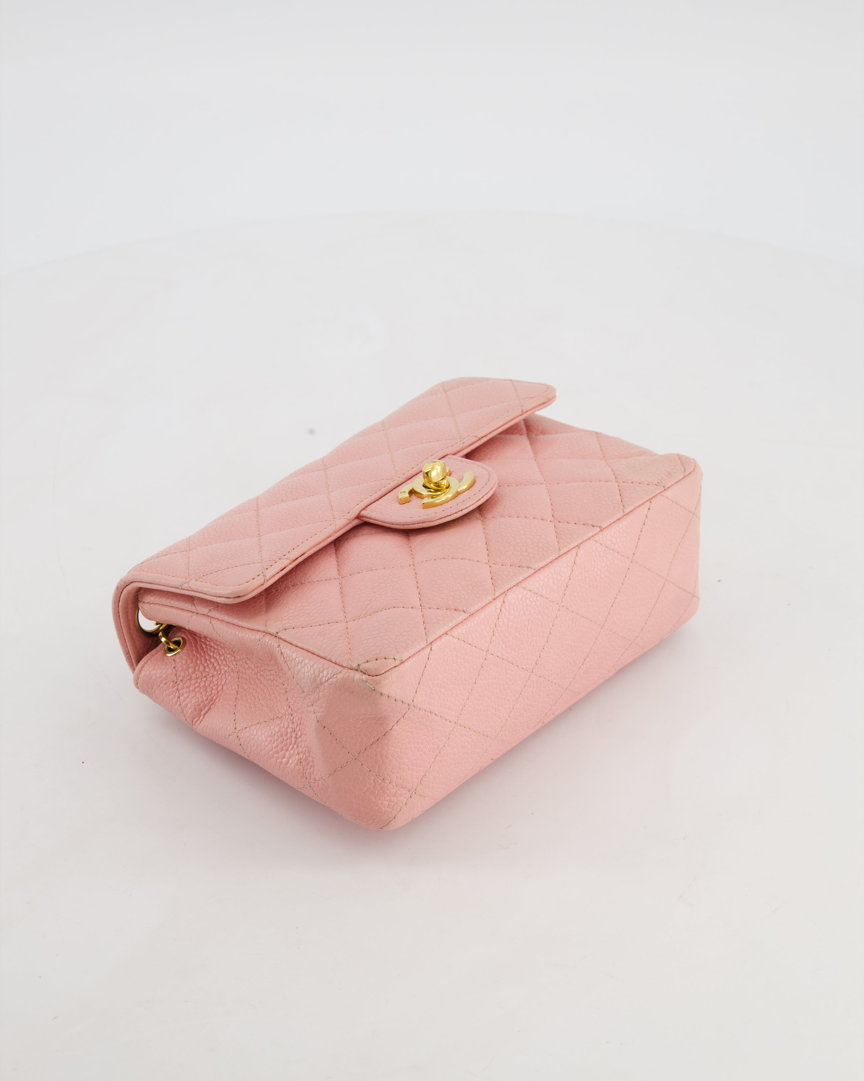 *HOT* Chanel Pink Mini Square Bag in Caviar Leather with 24K Gold Hardware