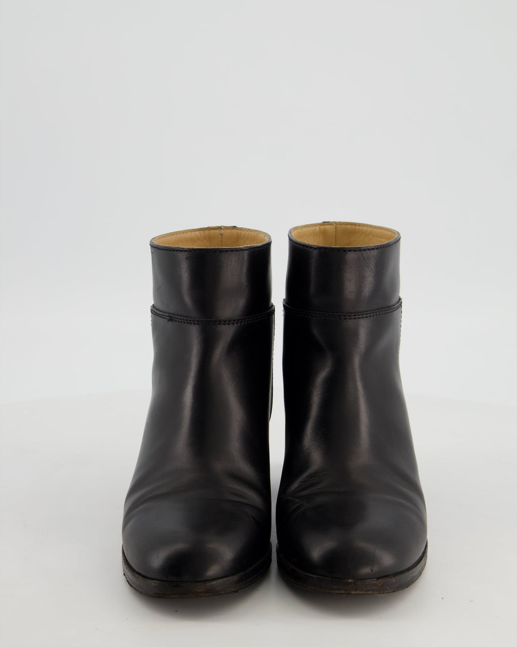 Chanel Black Leather Ankle Boots with Gold CC Logo Size EU 37