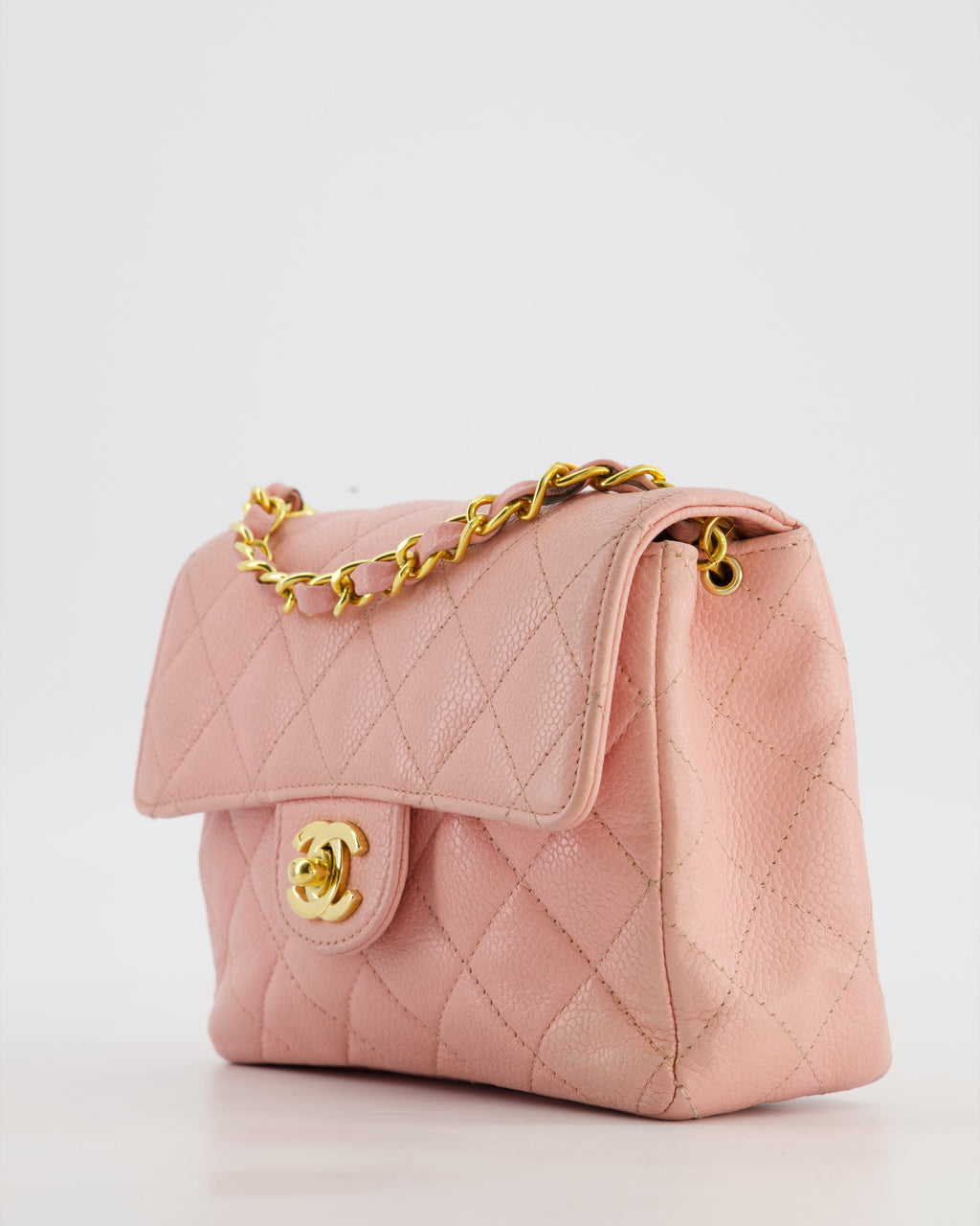 *HOT* Chanel Pink Mini Square Bag in Caviar Leather with 24K Gold Hardware