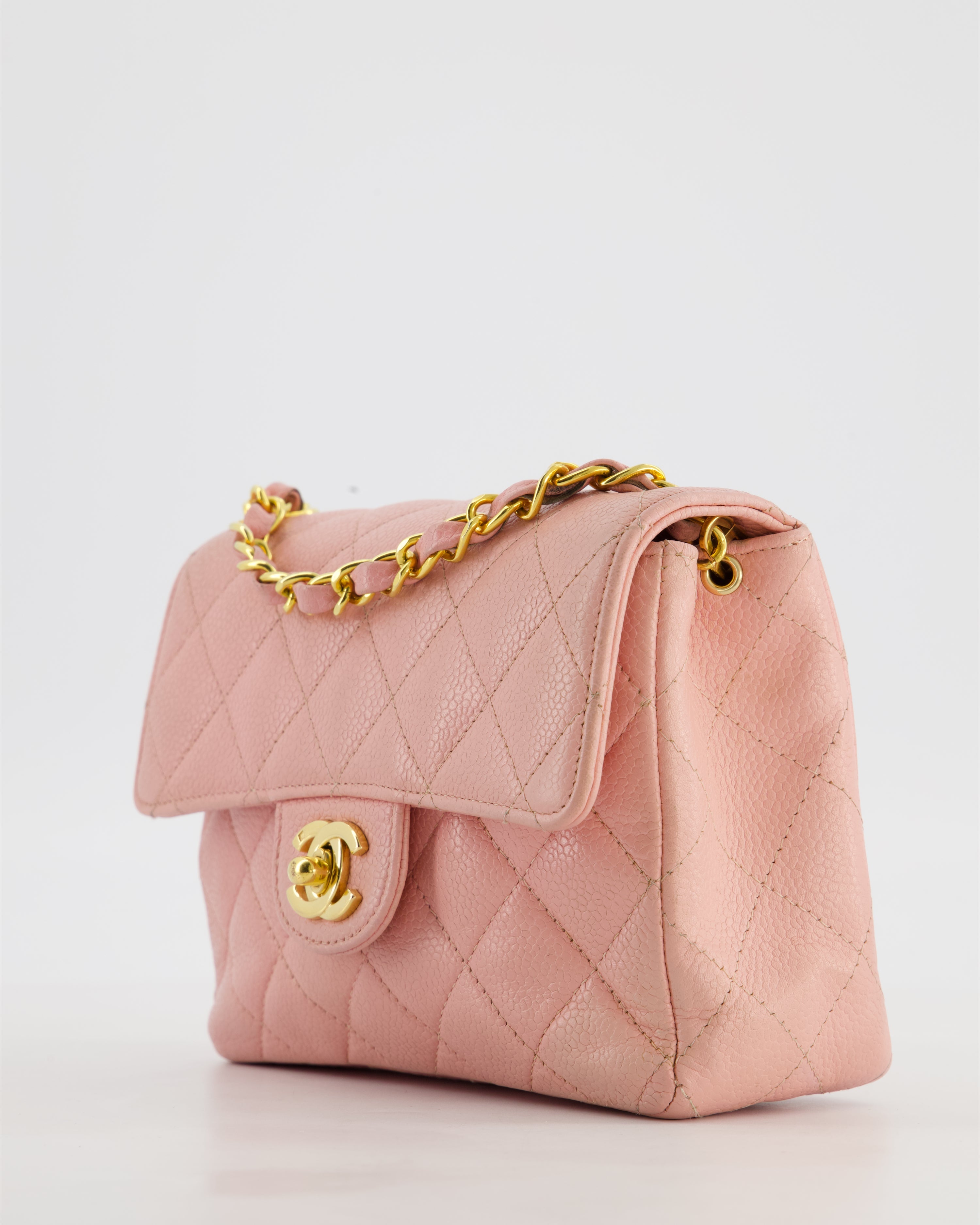 *HOT* Chanel Pink Mini Square Bag in Caviar Leather with 24K Gold Hardware