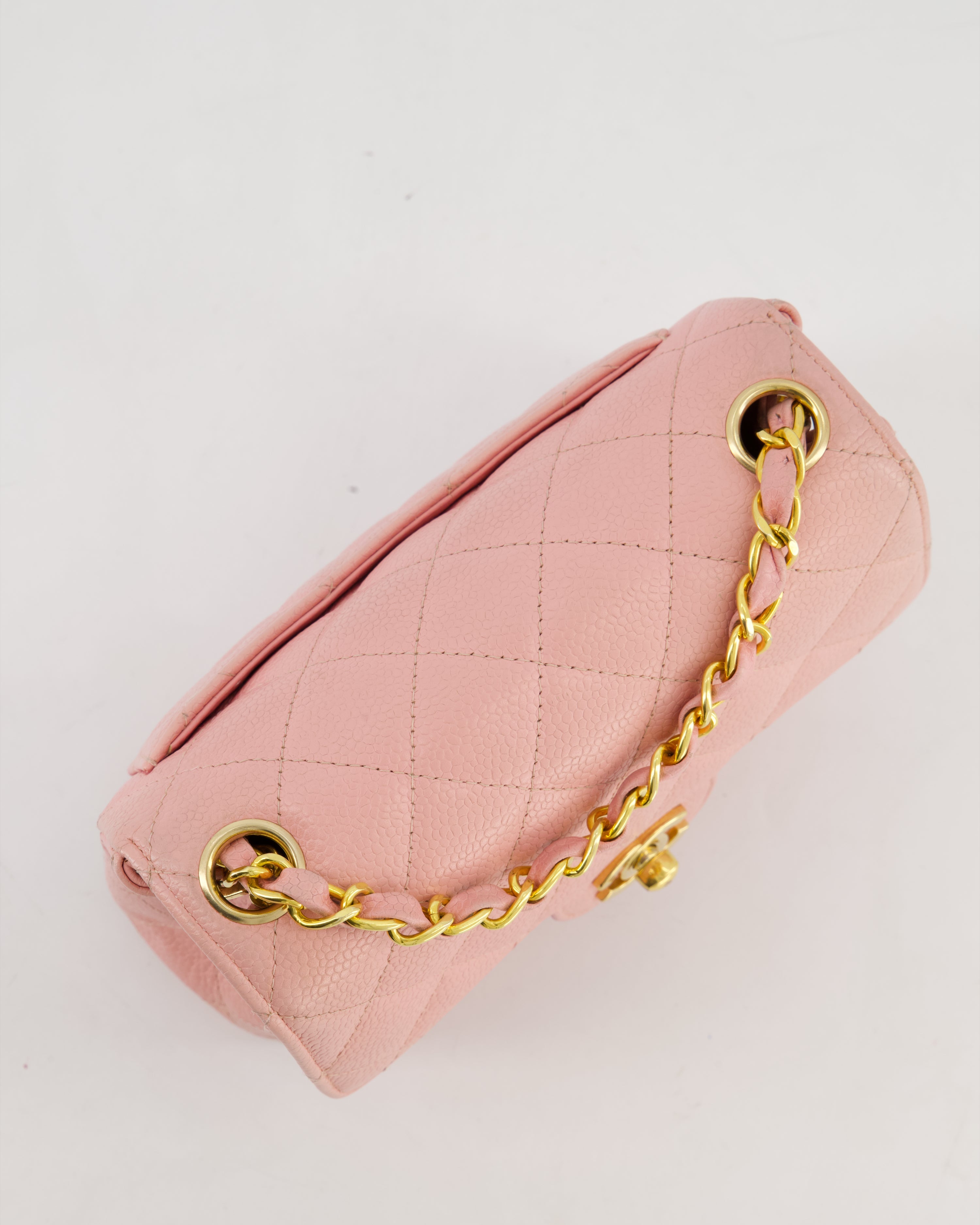 *HOT* Chanel Pink Mini Square Bag in Caviar Leather with 24K Gold Hardware