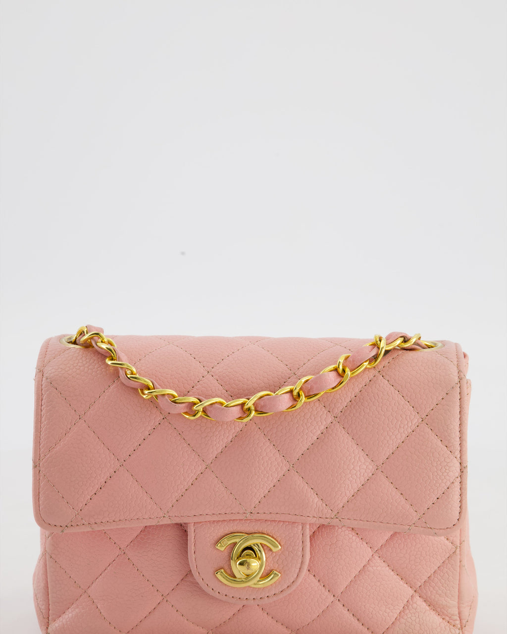 *HOT* Chanel Pink Mini Square Bag in Caviar Leather with 24K Gold Hardware