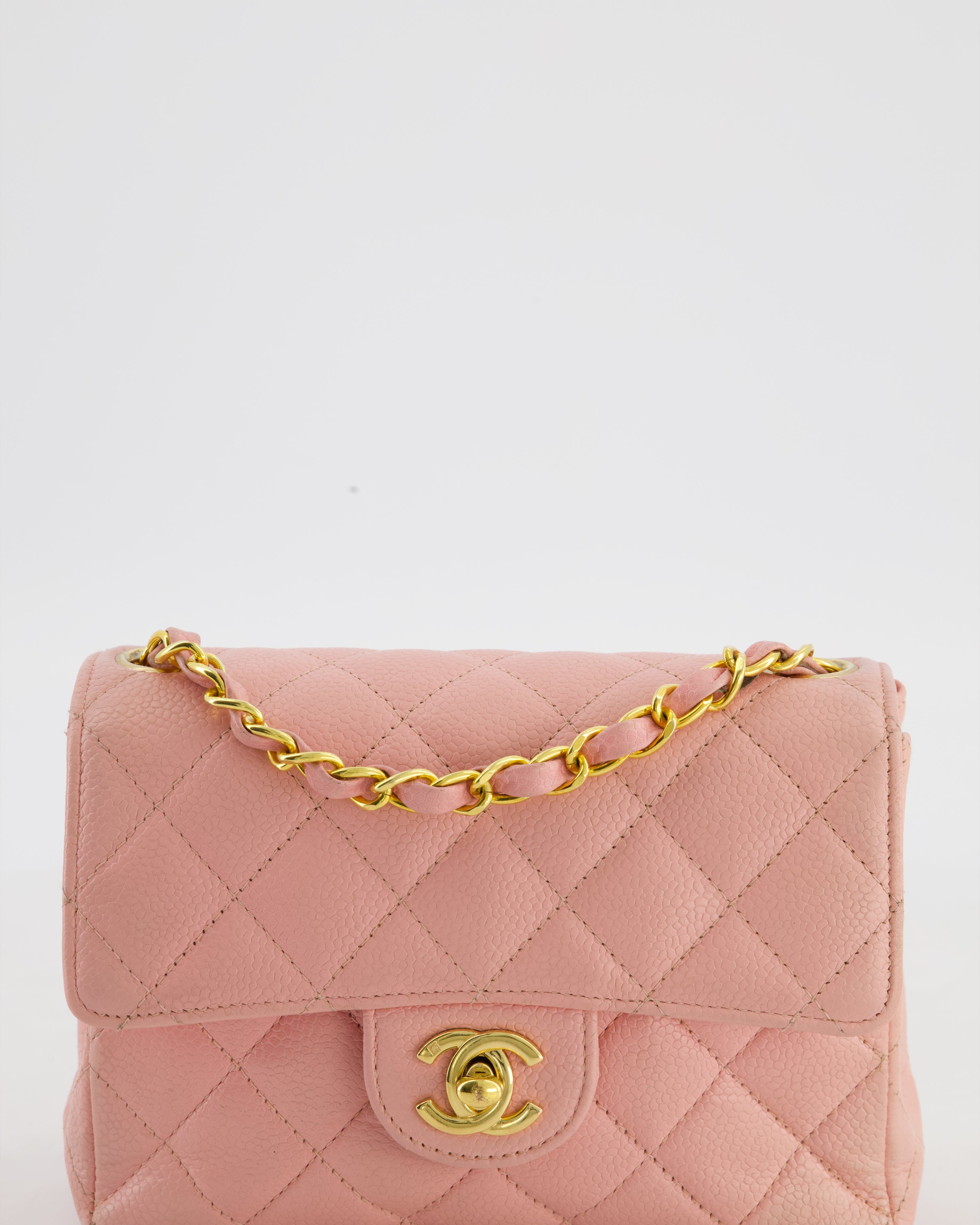 *HOT* Chanel Pink Mini Square Bag in Caviar Leather with 24K Gold Hardware