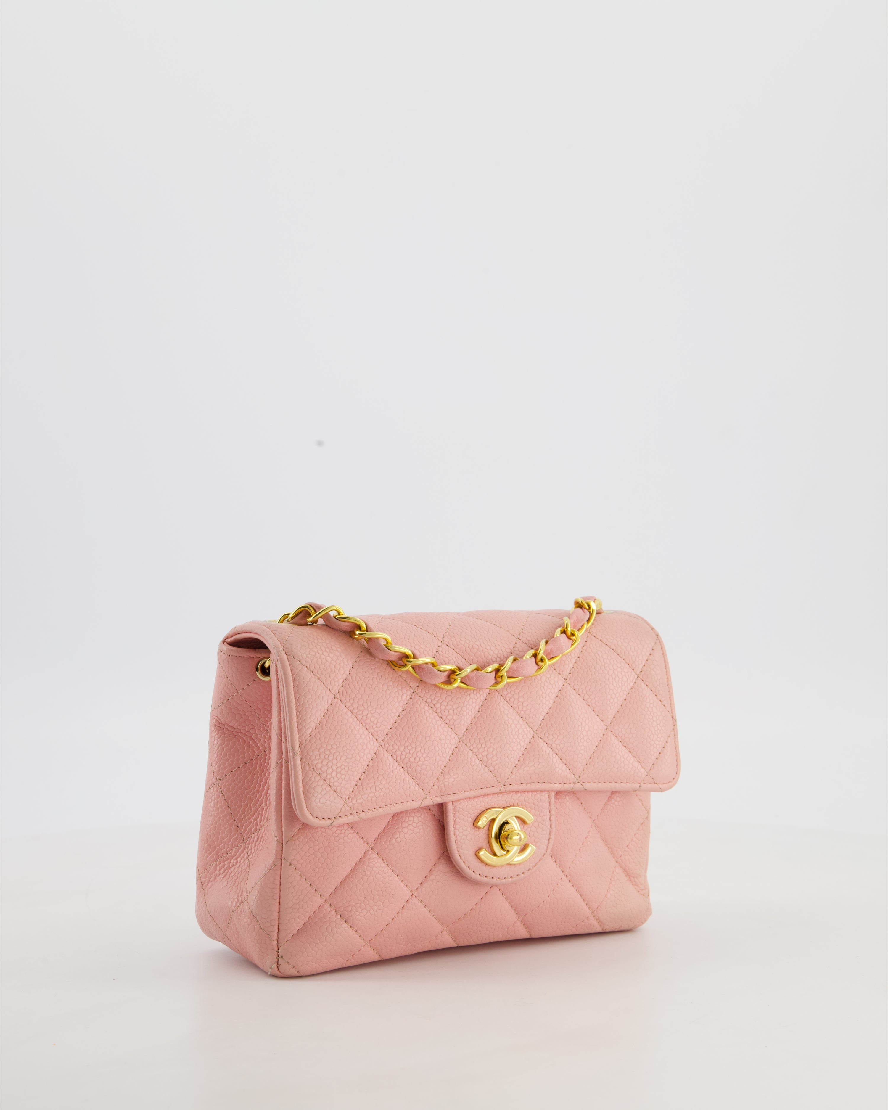 *HOT* Chanel Pink Mini Square Bag in Caviar Leather with 24K Gold Hardware