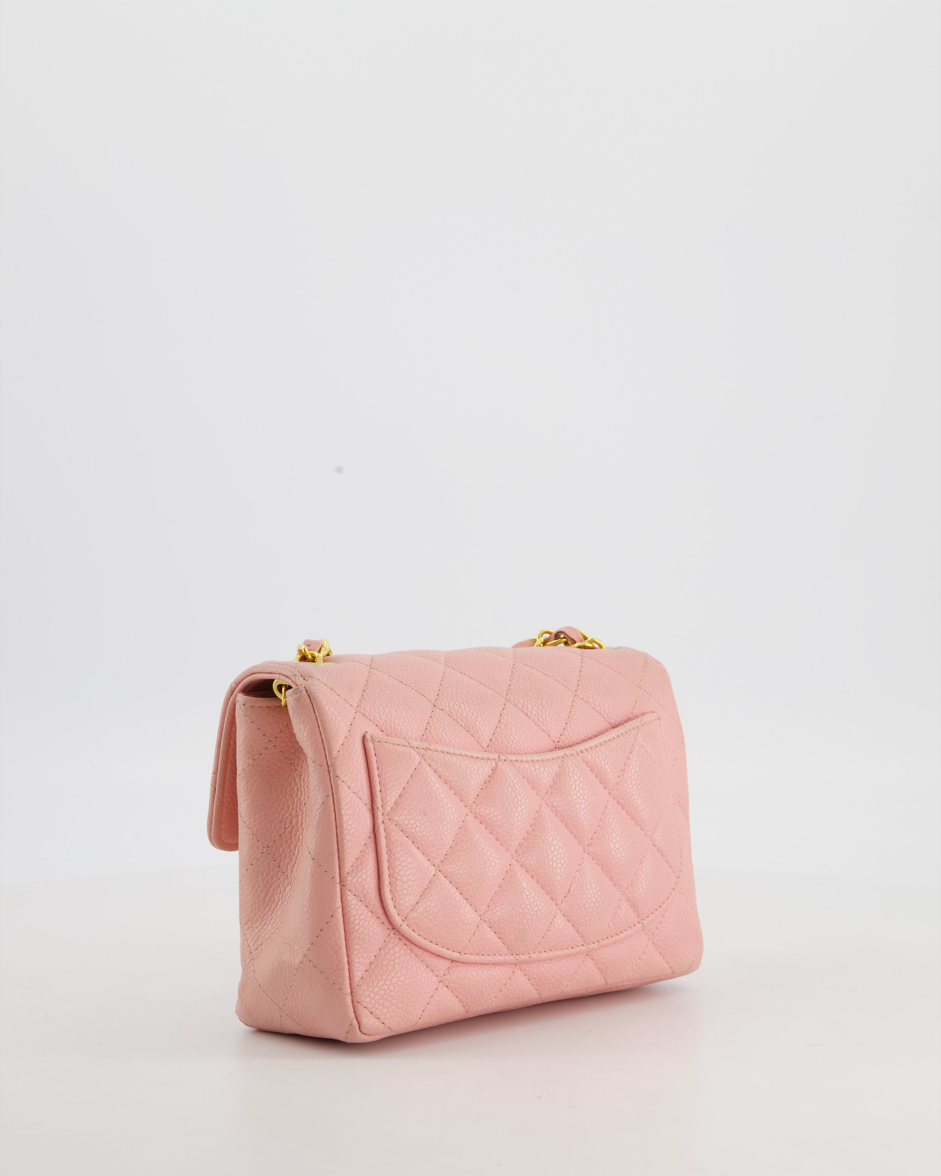 *HOT* Chanel Pink Mini Square Bag in Caviar Leather with 24K Gold Hardware