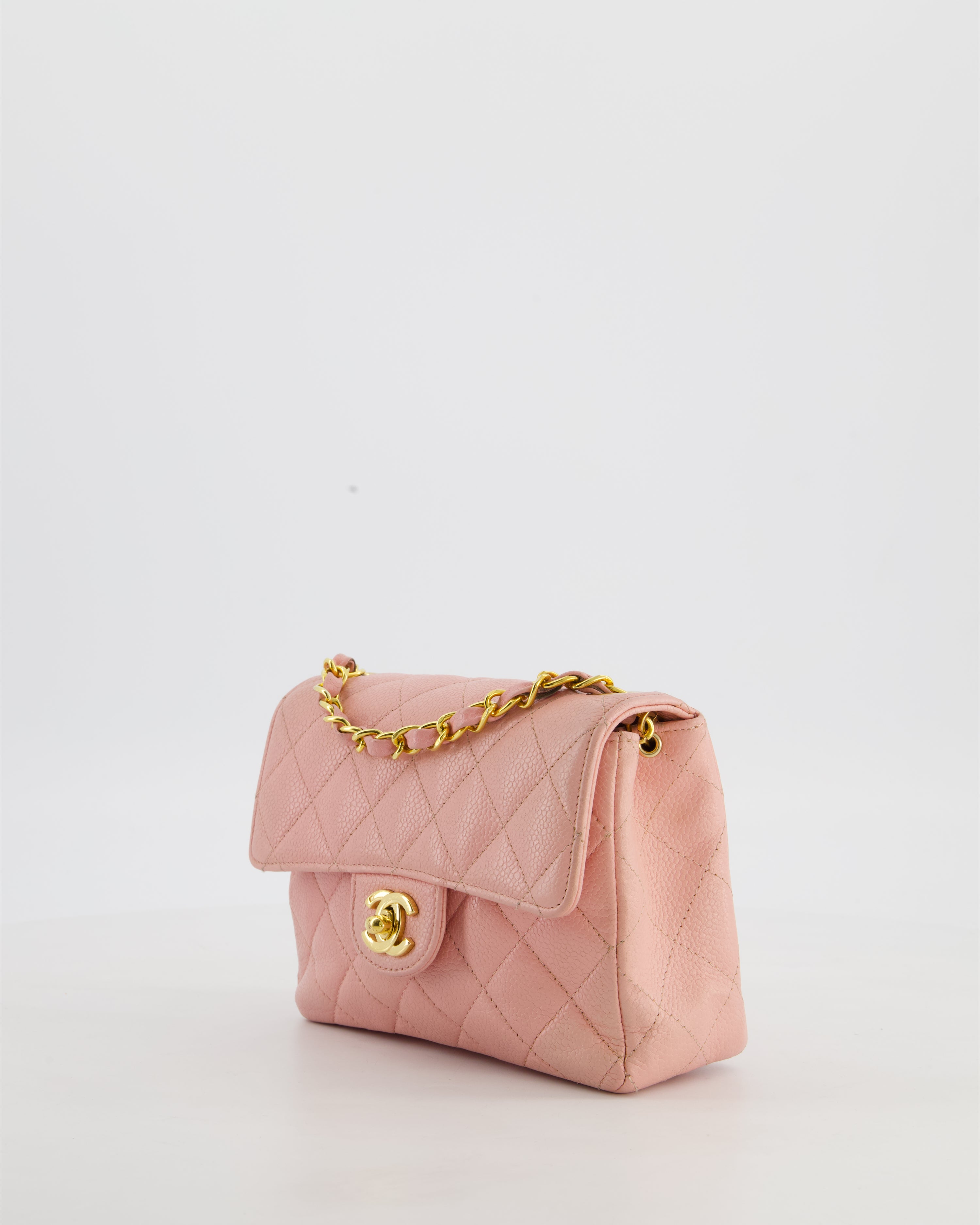 *HOT* Chanel Pink Mini Square Bag in Caviar Leather with 24K Gold Hardware