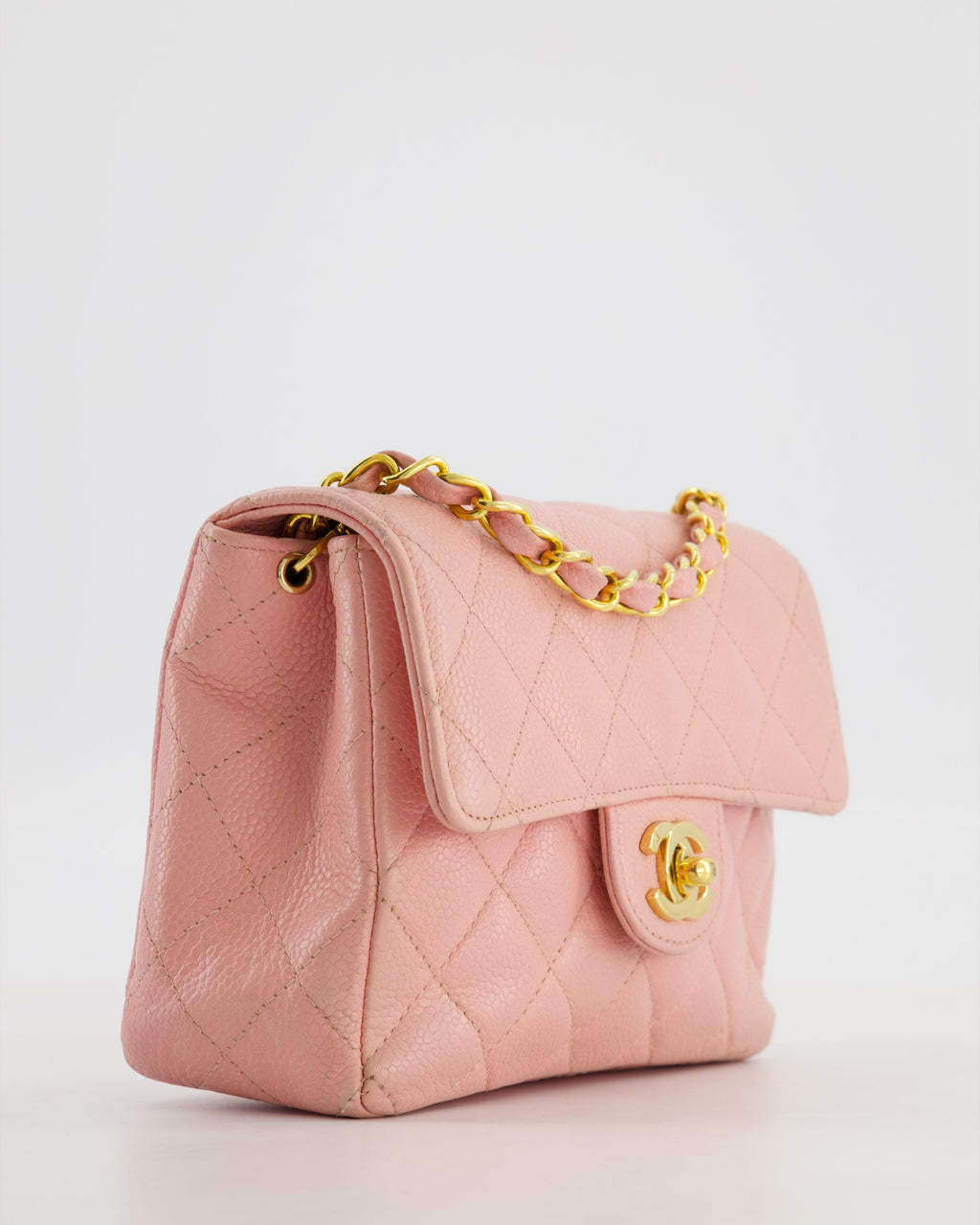 *HOT* Chanel Pink Mini Square Bag in Caviar Leather with 24K Gold Hardware