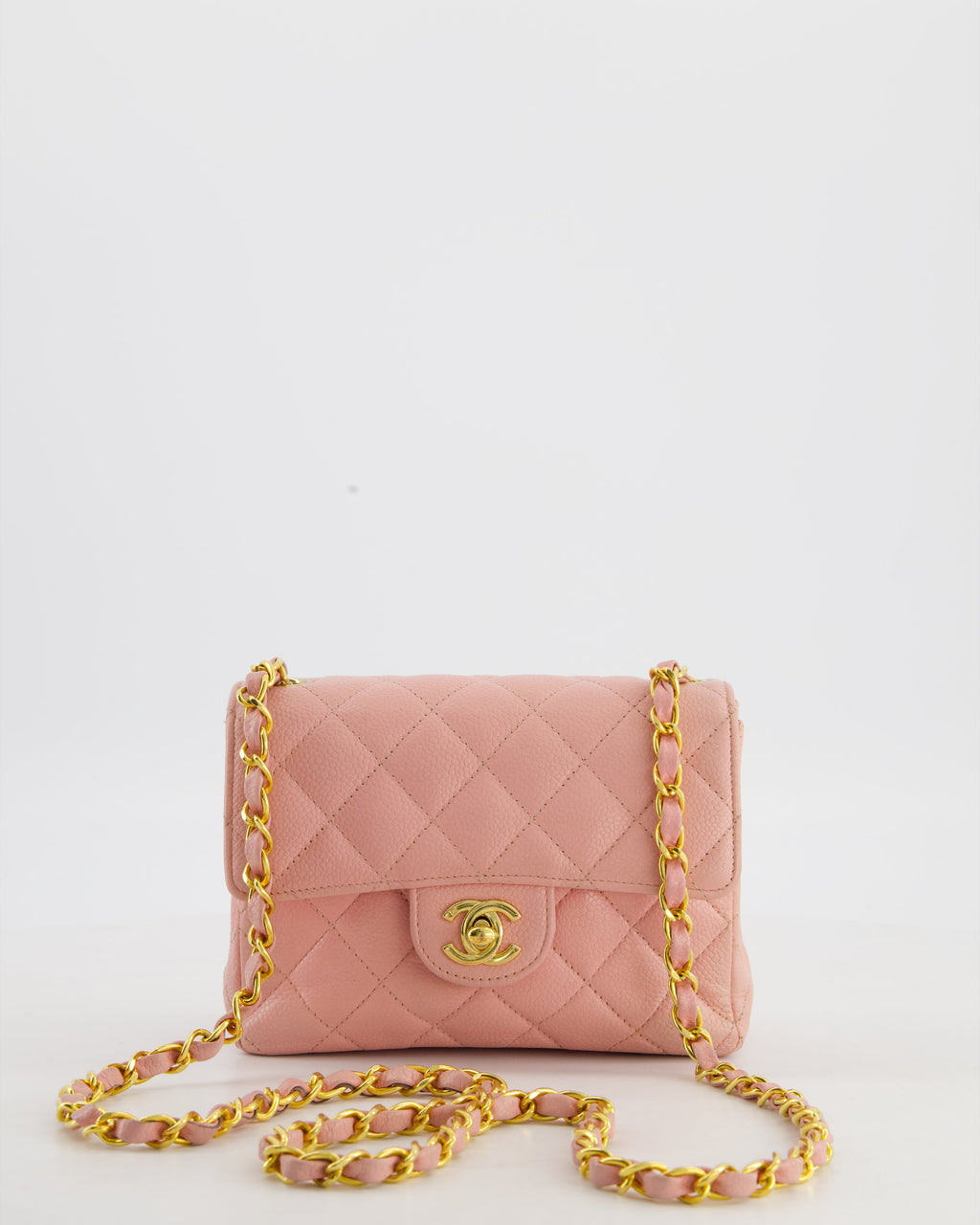 *HOT* Chanel Pink Mini Square Bag in Caviar Leather with 24K Gold Hardware