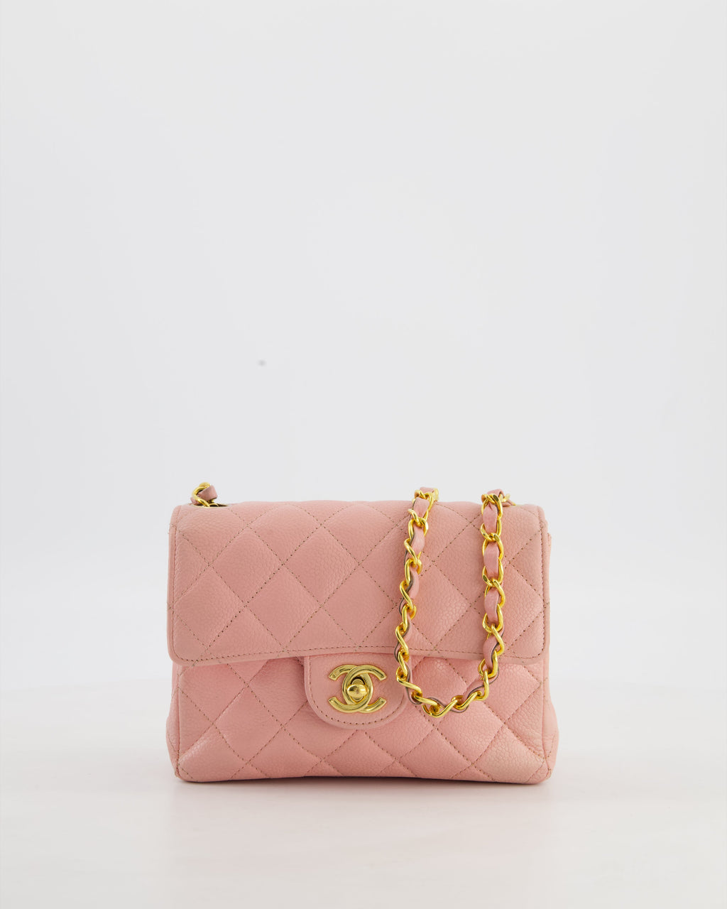 *HOT* Chanel Pink Mini Square Bag in Caviar Leather with 24K Gold Hardware