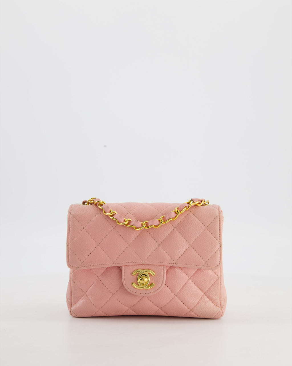 *HOT* Chanel Pink Mini Square Bag in Caviar Leather with 24K Gold Hardware