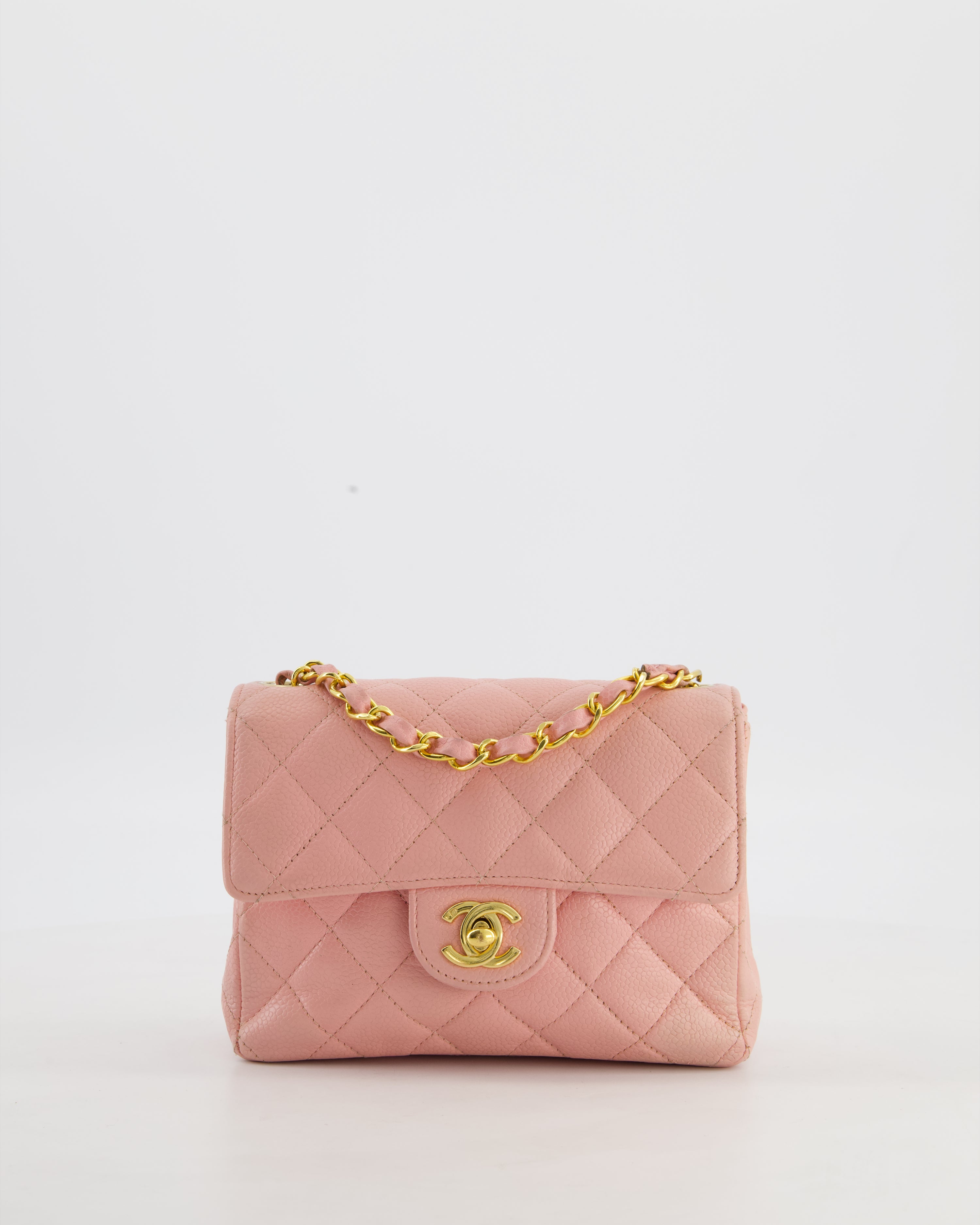 *HOT* Chanel Pink Mini Square Bag in Caviar Leather with 24K Gold Hardware