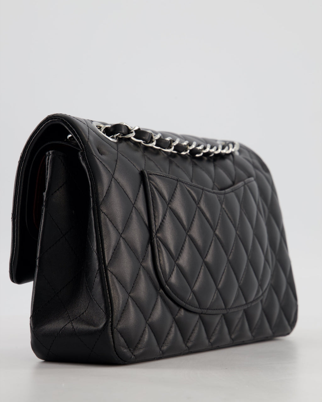 Chanel Black Medium Classic Double Flap Bag in Lambskin Leather with Silver Hardware