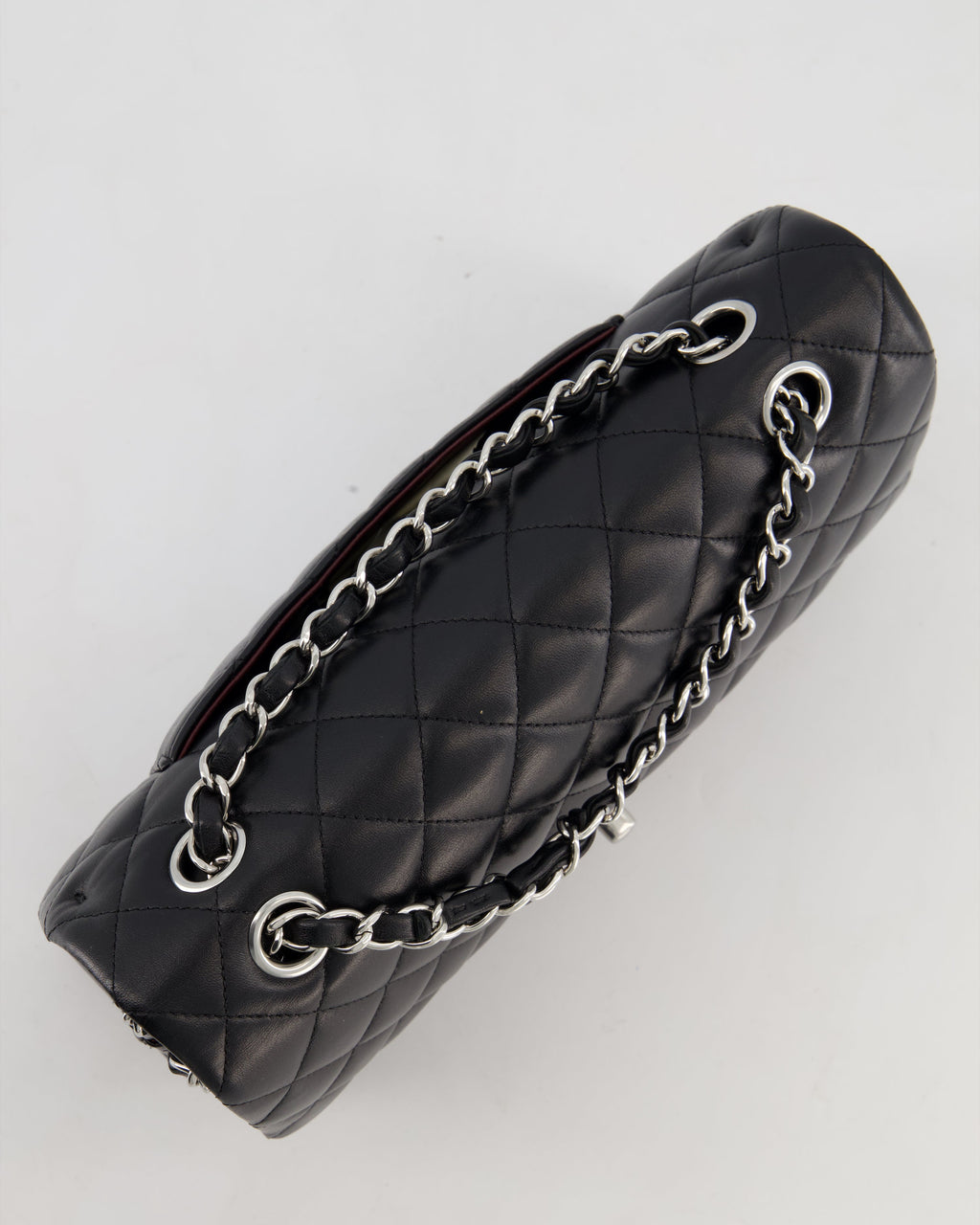 Chanel Black Medium Classic Double Flap Bag in Lambskin Leather with Silver Hardware