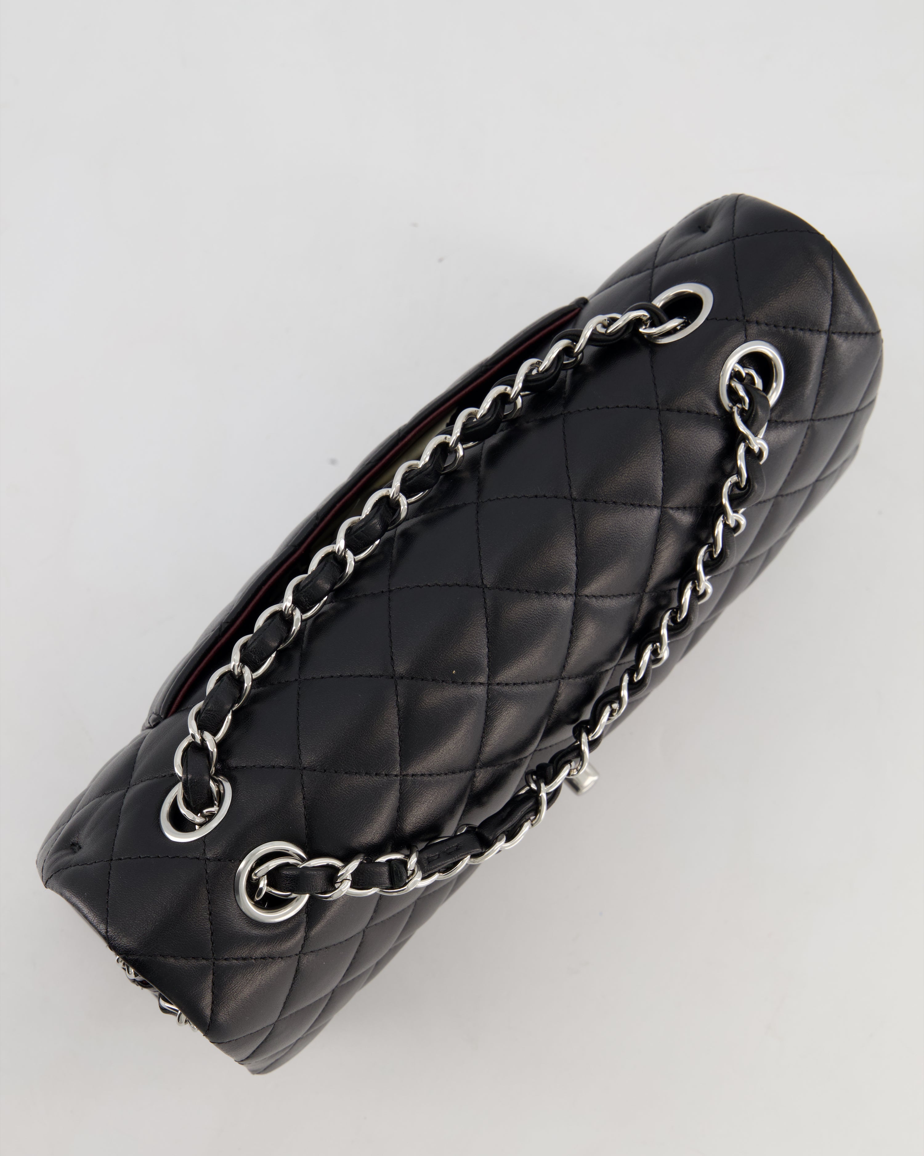 Chanel Black Medium Classic Double Flap Bag in Lambskin Leather with Silver Hardware