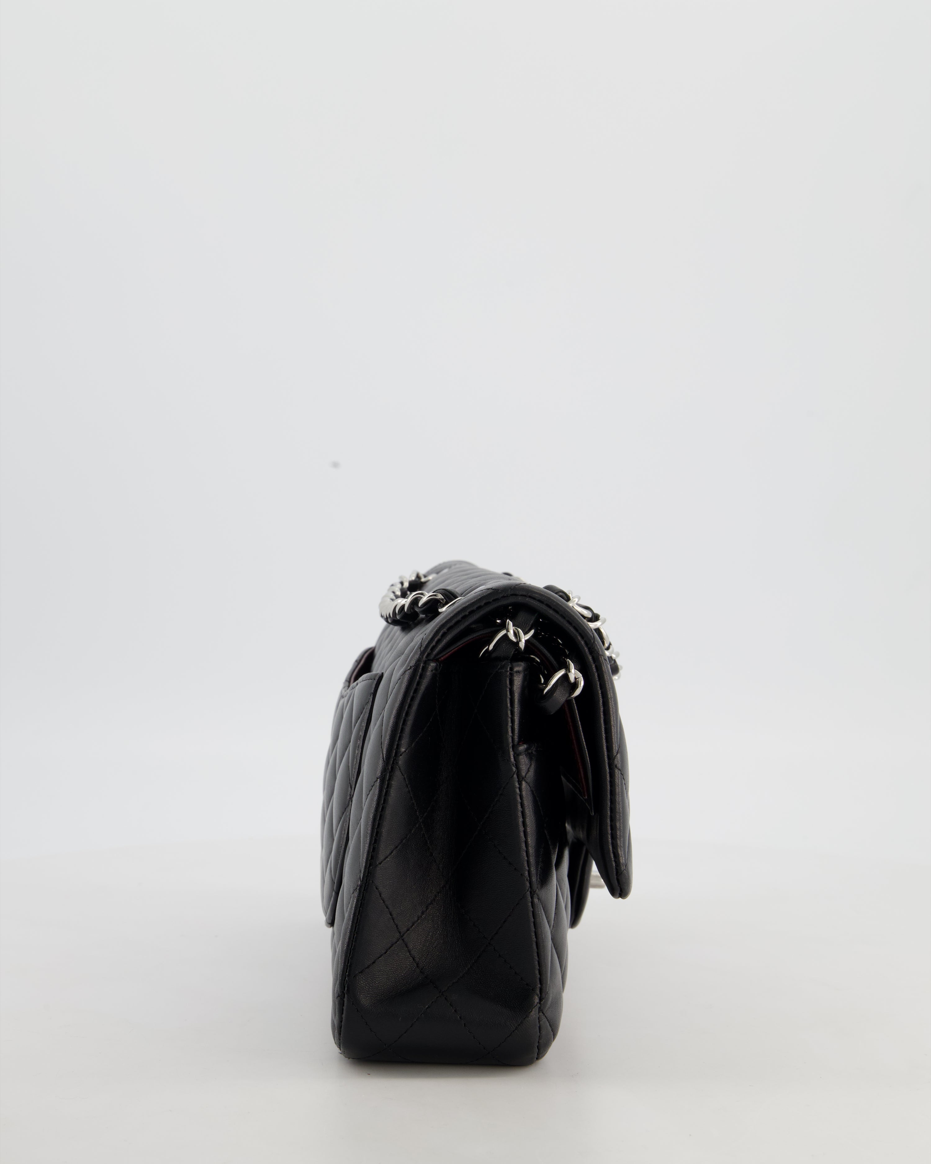 Chanel Black Medium Classic Double Flap Bag in Lambskin Leather with Silver Hardware