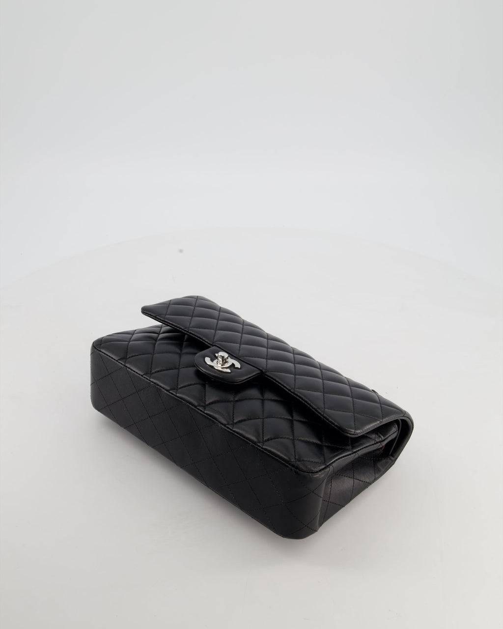 Chanel Black Medium Classic Double Flap Bag in Lambskin Leather with Silver Hardware