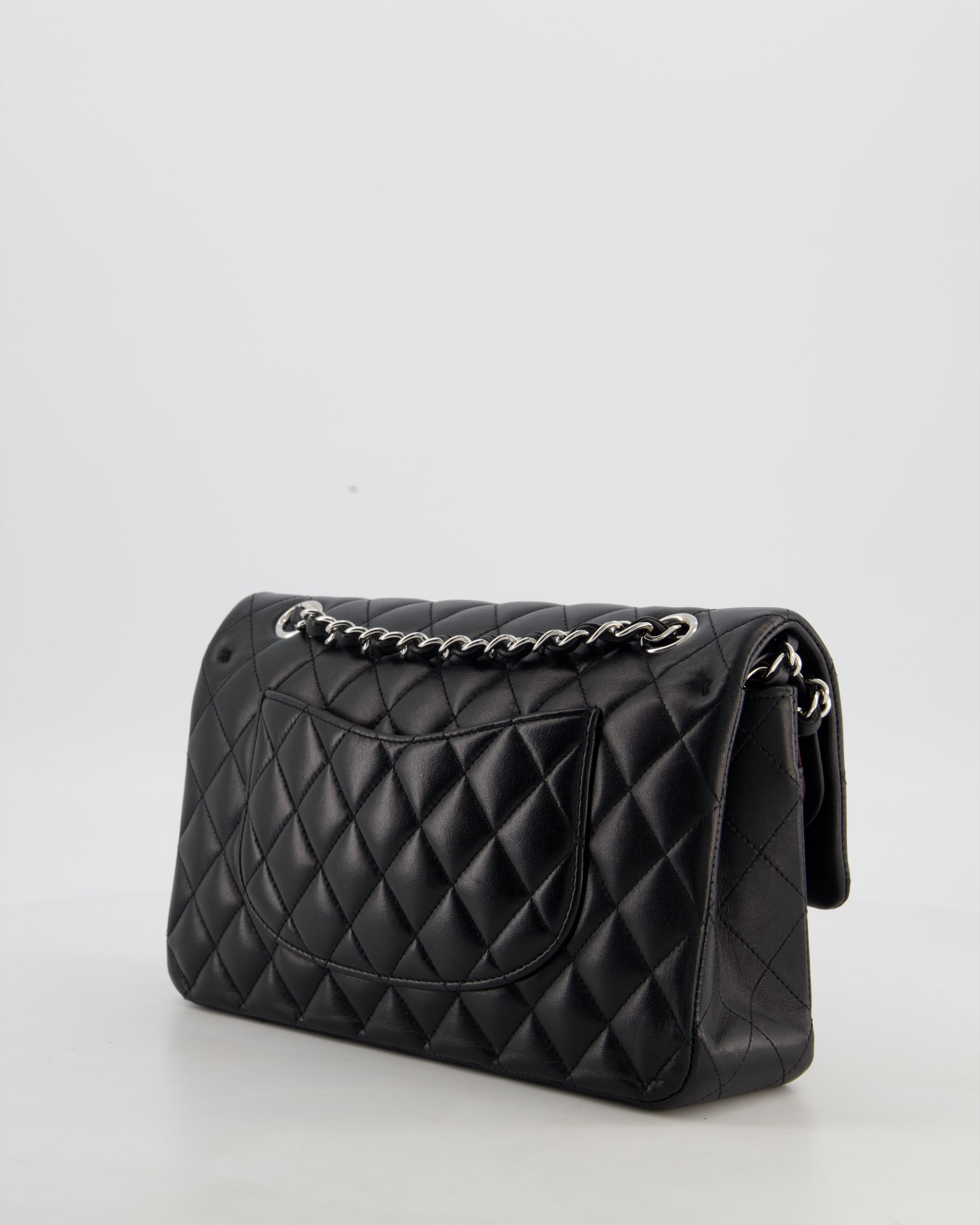 Chanel Black Medium Classic Double Flap Bag in Lambskin Leather with Silver Hardware