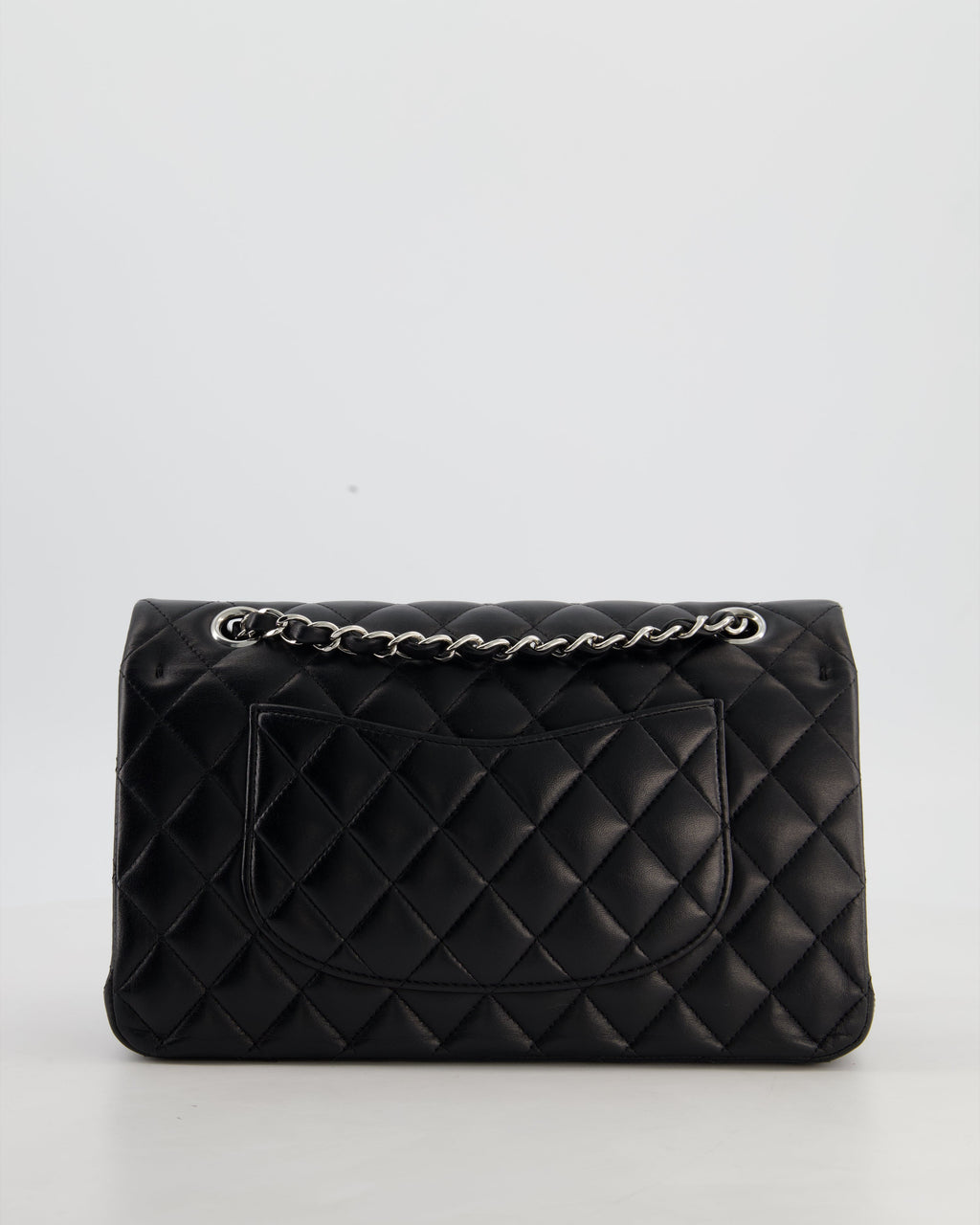 Chanel Black Medium Classic Double Flap Bag in Lambskin Leather with Silver Hardware