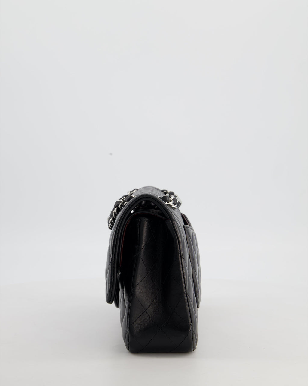 Chanel Black Medium Classic Double Flap Bag in Lambskin Leather with Silver Hardware
