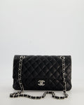 Chanel Black Medium Classic Double Flap Bag in Lambskin Leather with Silver Hardware