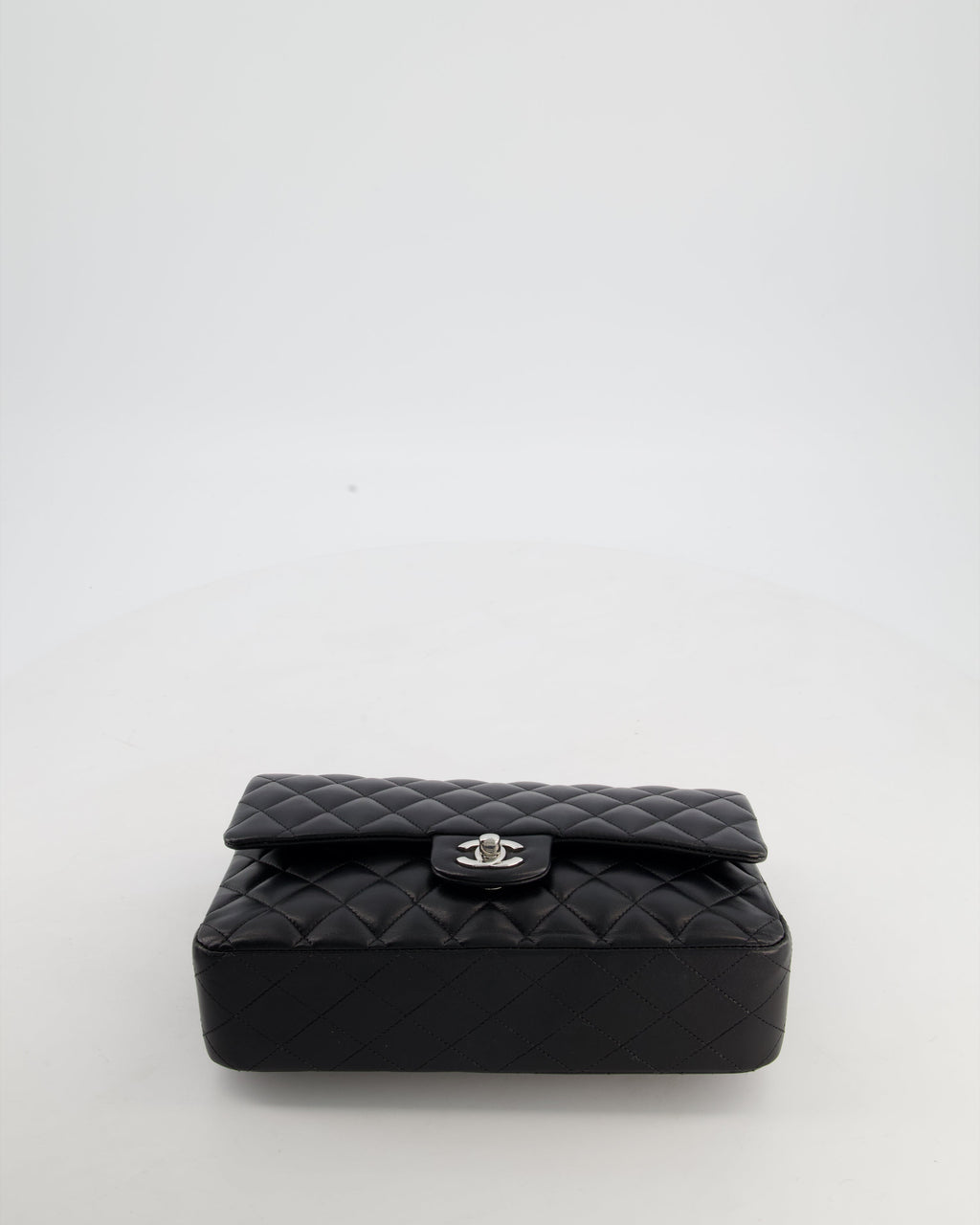 Chanel Black Medium Classic Double Flap Bag in Lambskin Leather with Silver Hardware