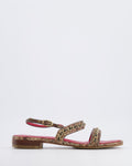 Chanel 16S Fantasy Python Sandals in Brown Python and Red Quilted Lambskin with Gold Chain and Gold CC Logo Detail Size 38.5C