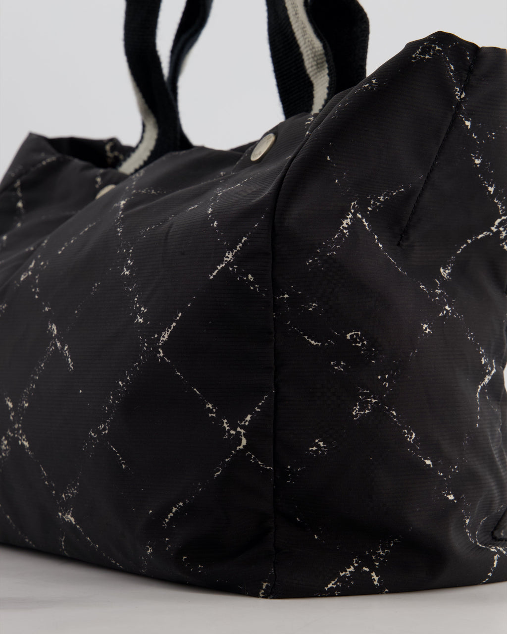 Chanel Black Nylon Quilted Print Tote Bag with Polished Silver Hardware