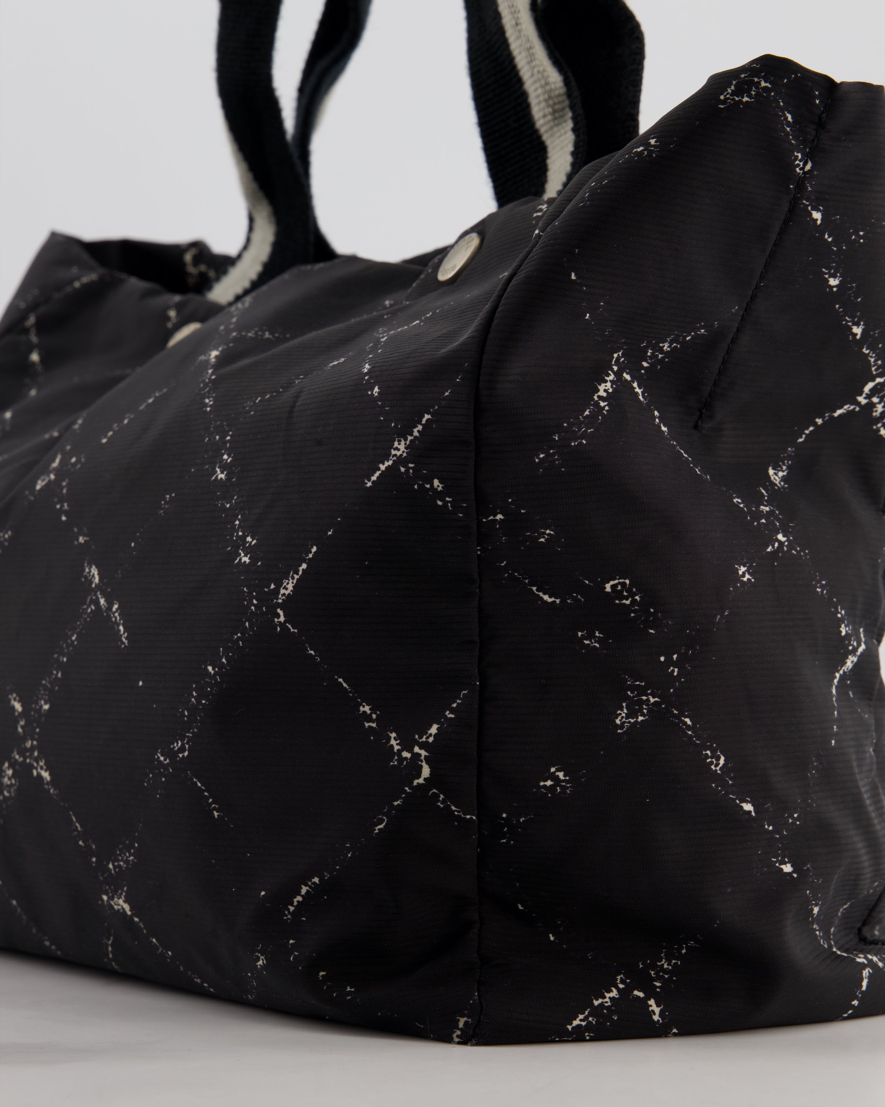 Chanel Black Nylon Quilted Print Tote Bag with Polished Silver Hardware